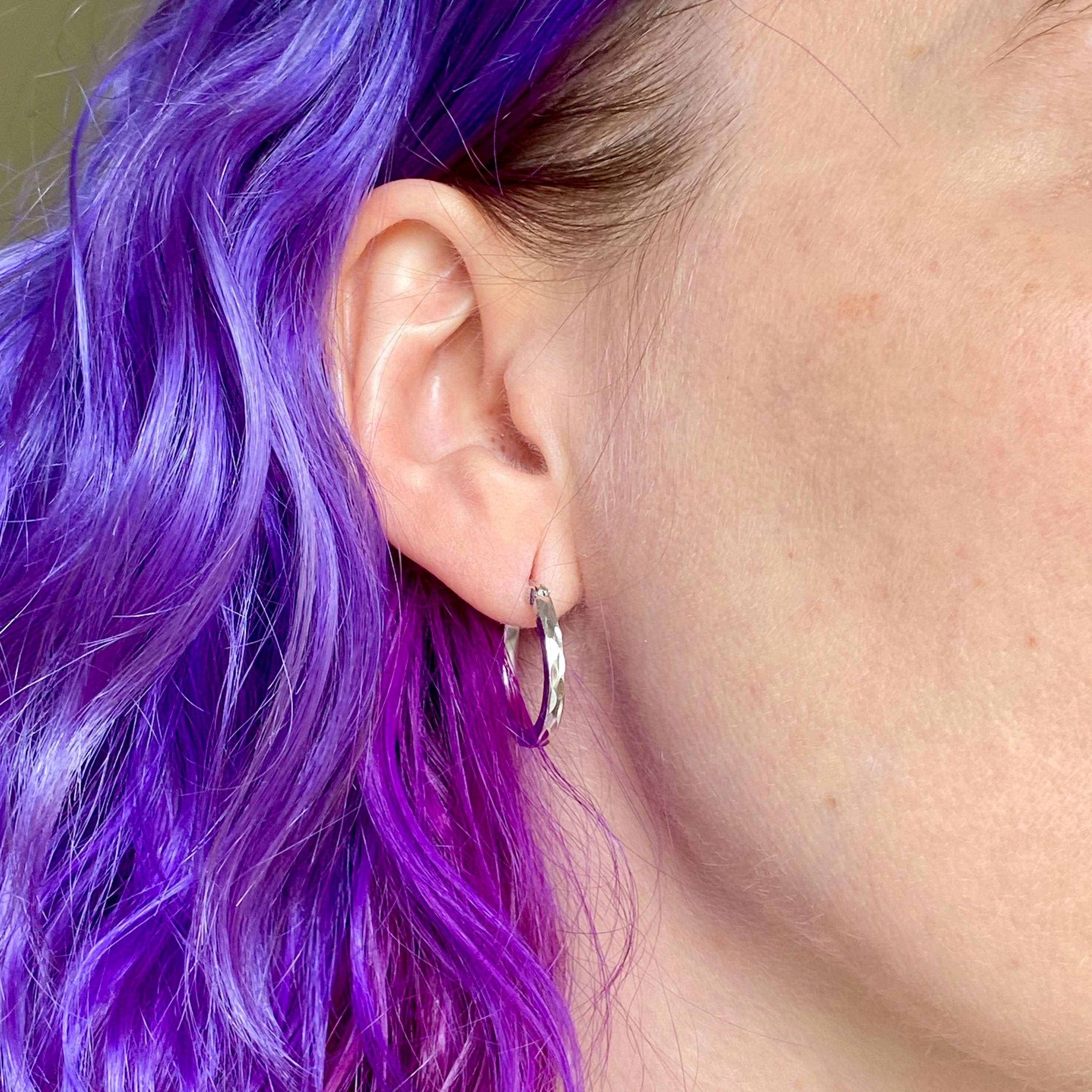 Vintage diamond etched sterling hoop earrings