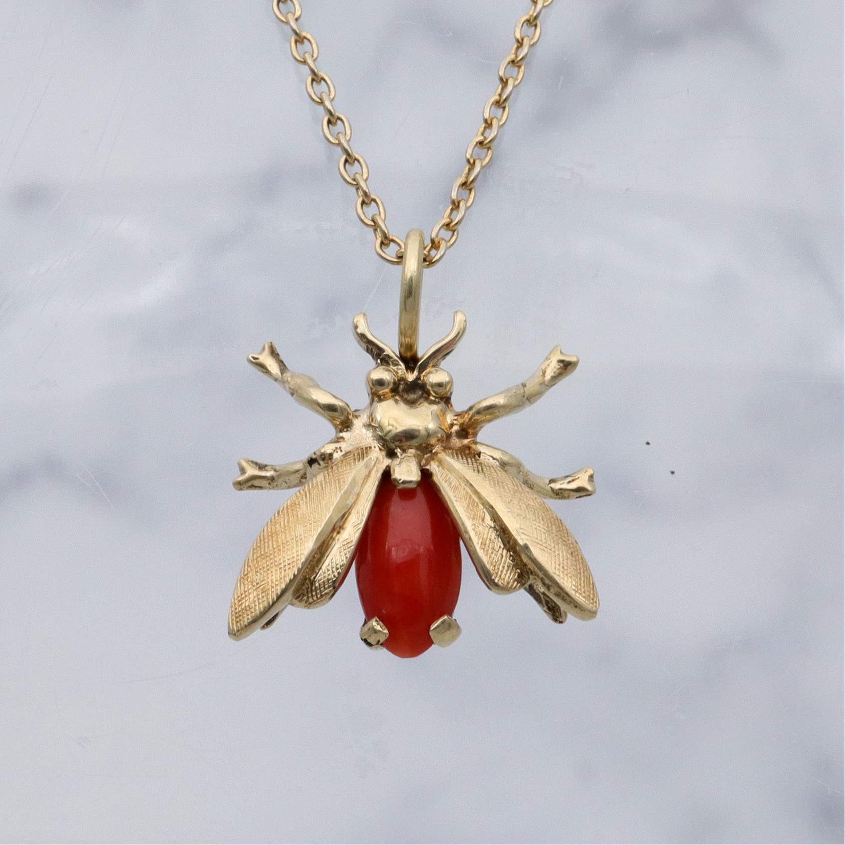 Antique Victorian 14k gold & coral bug pendant conversion