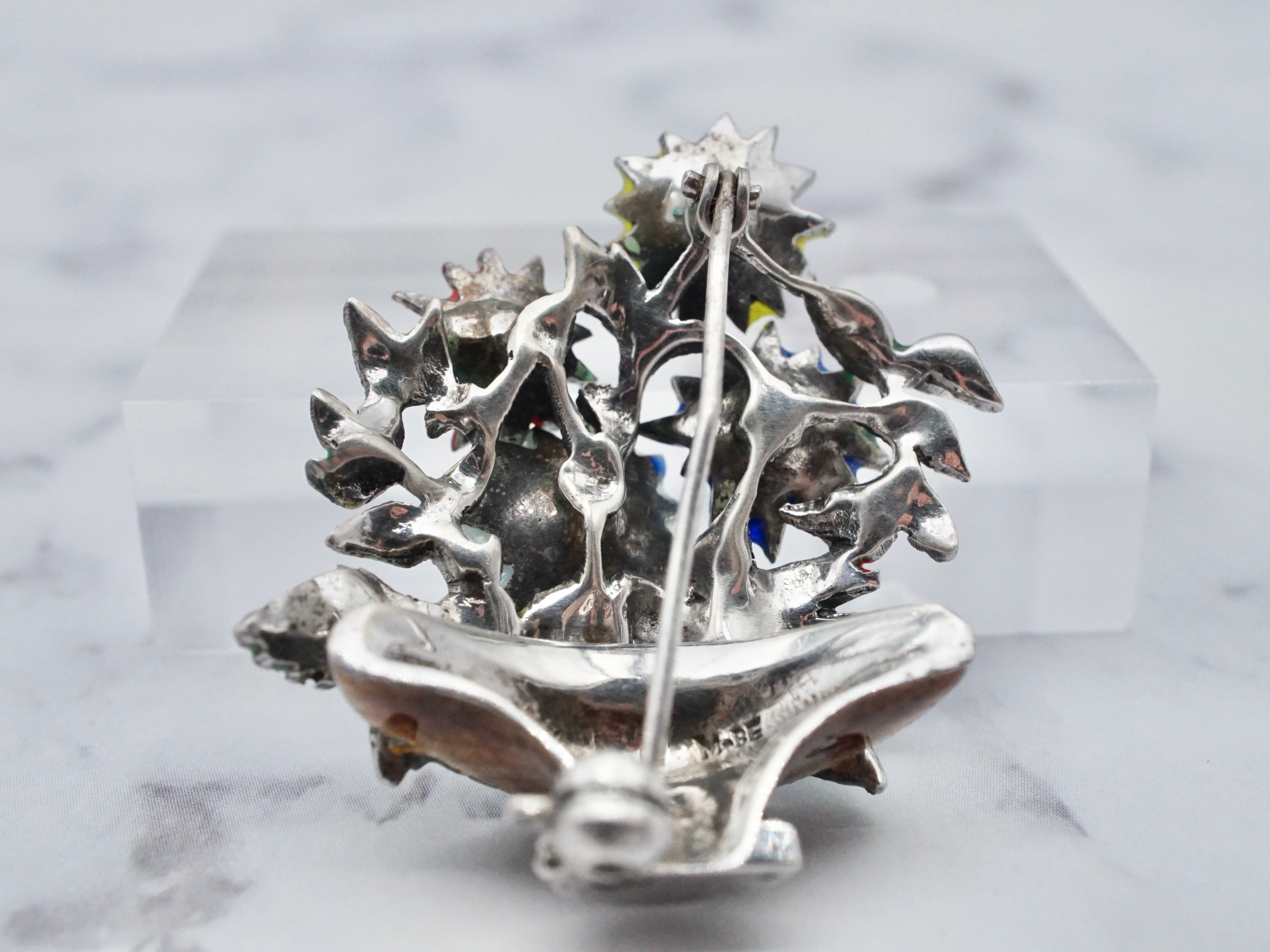 Antique German sterling, enamel, & marcasite Maison Behar Co. floral brooch