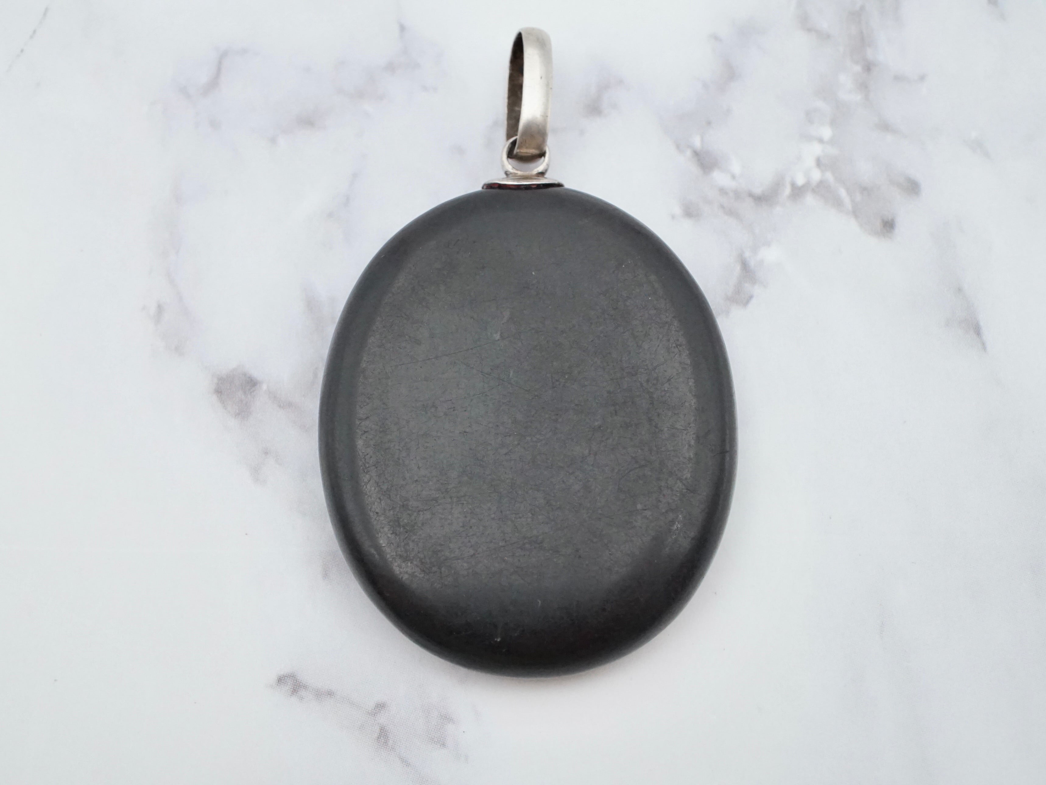 Antique Victorian sterling pietra dura lily stone inlay pendant