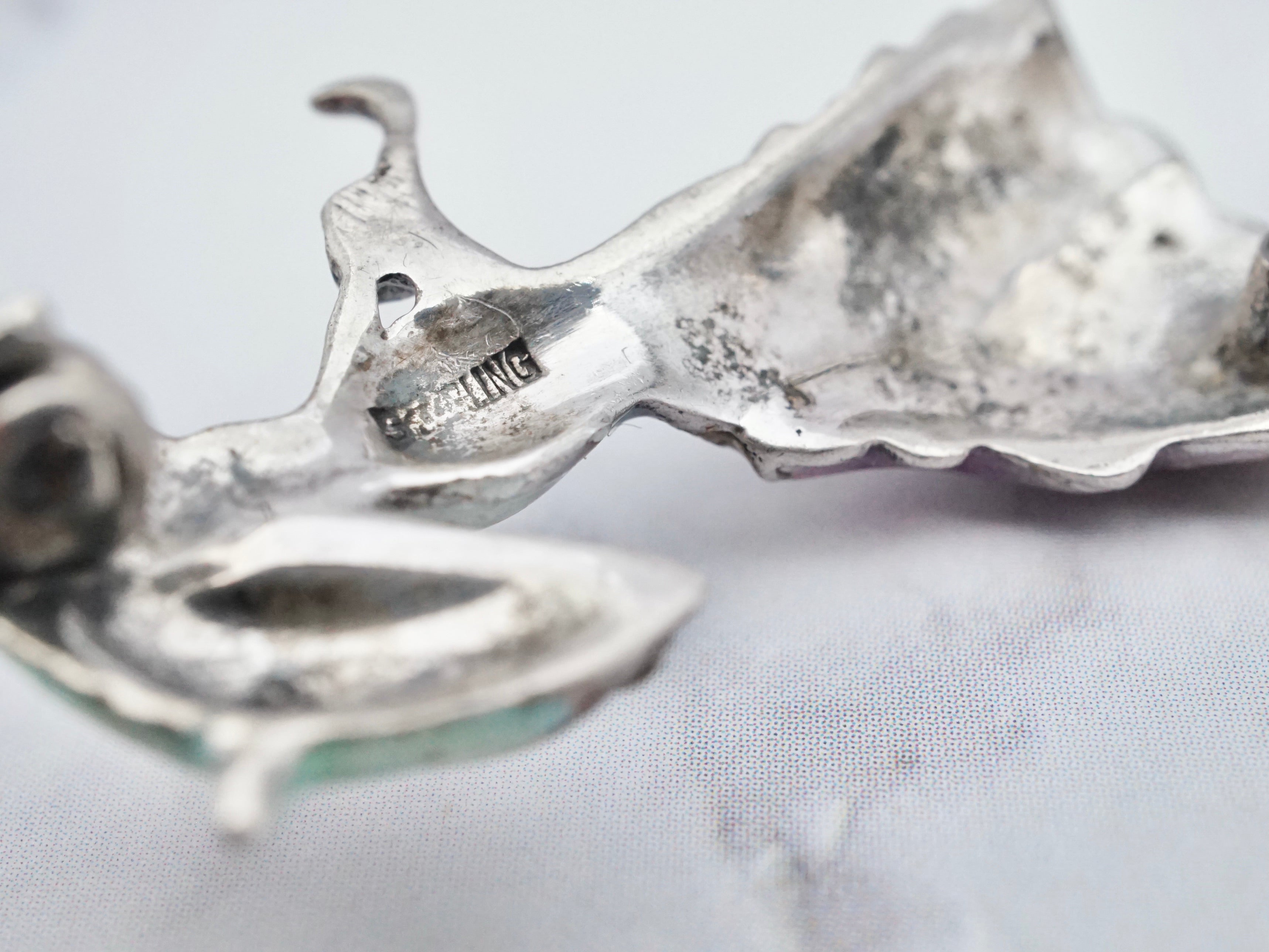 Antique sterling silver enamel and marcasite Victorian lady brooch