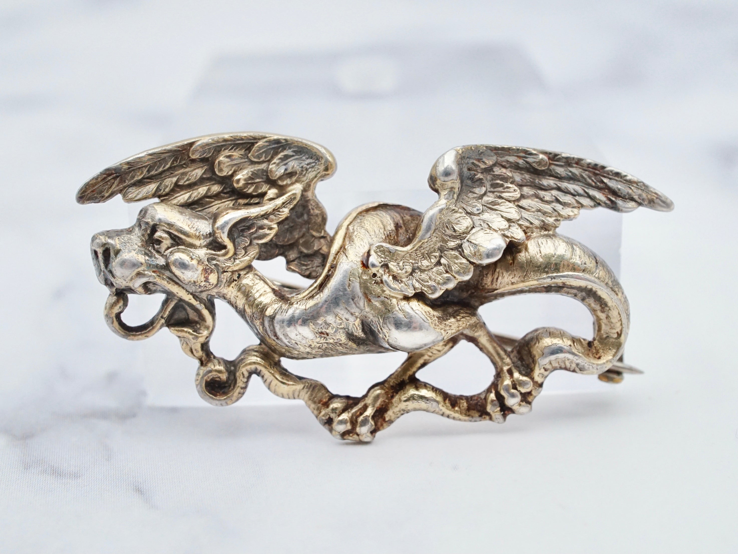 Antique Victorian William Link sterling gilt griffin pin