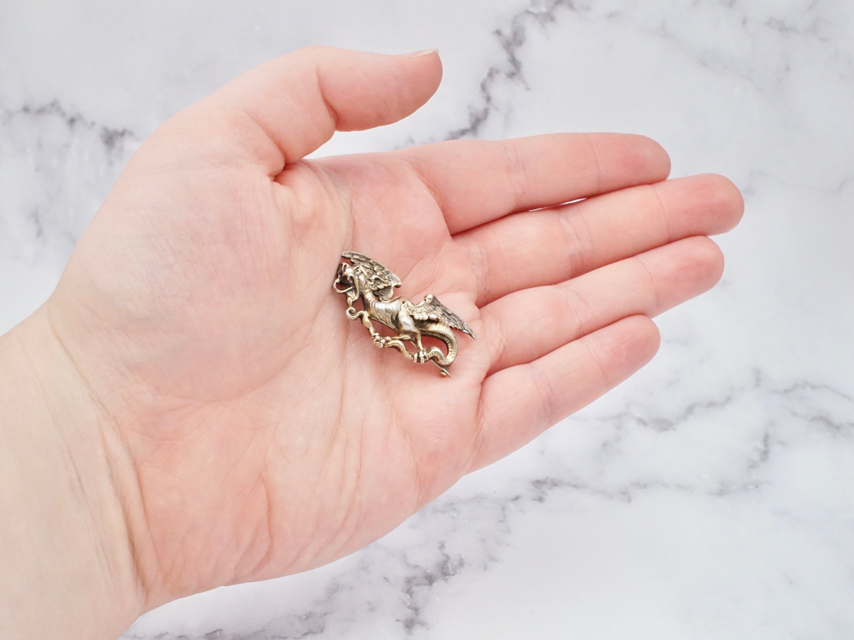 Antique Victorian William Link sterling gilt griffin pin