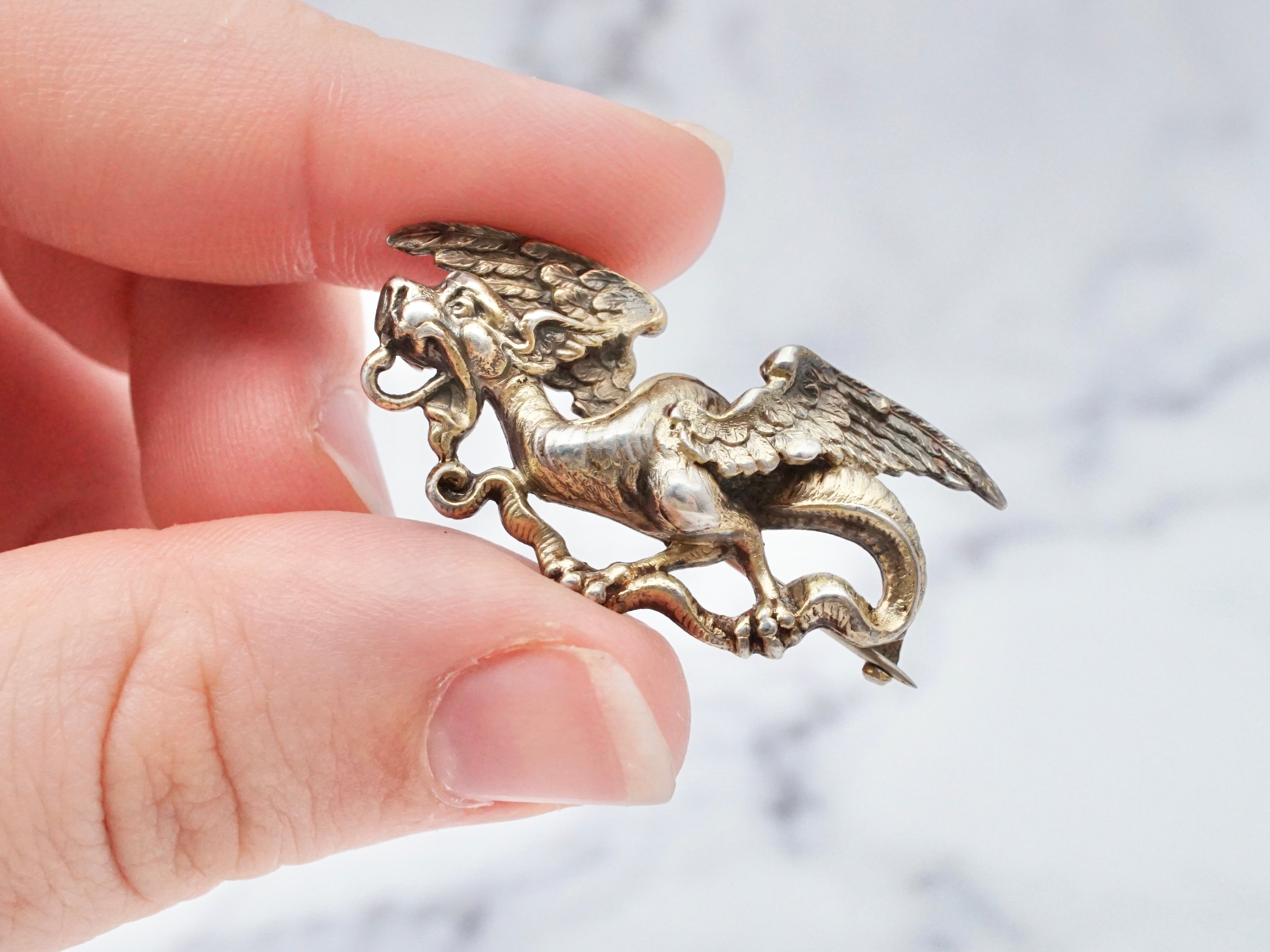 Antique Victorian William Link sterling gilt griffin pin