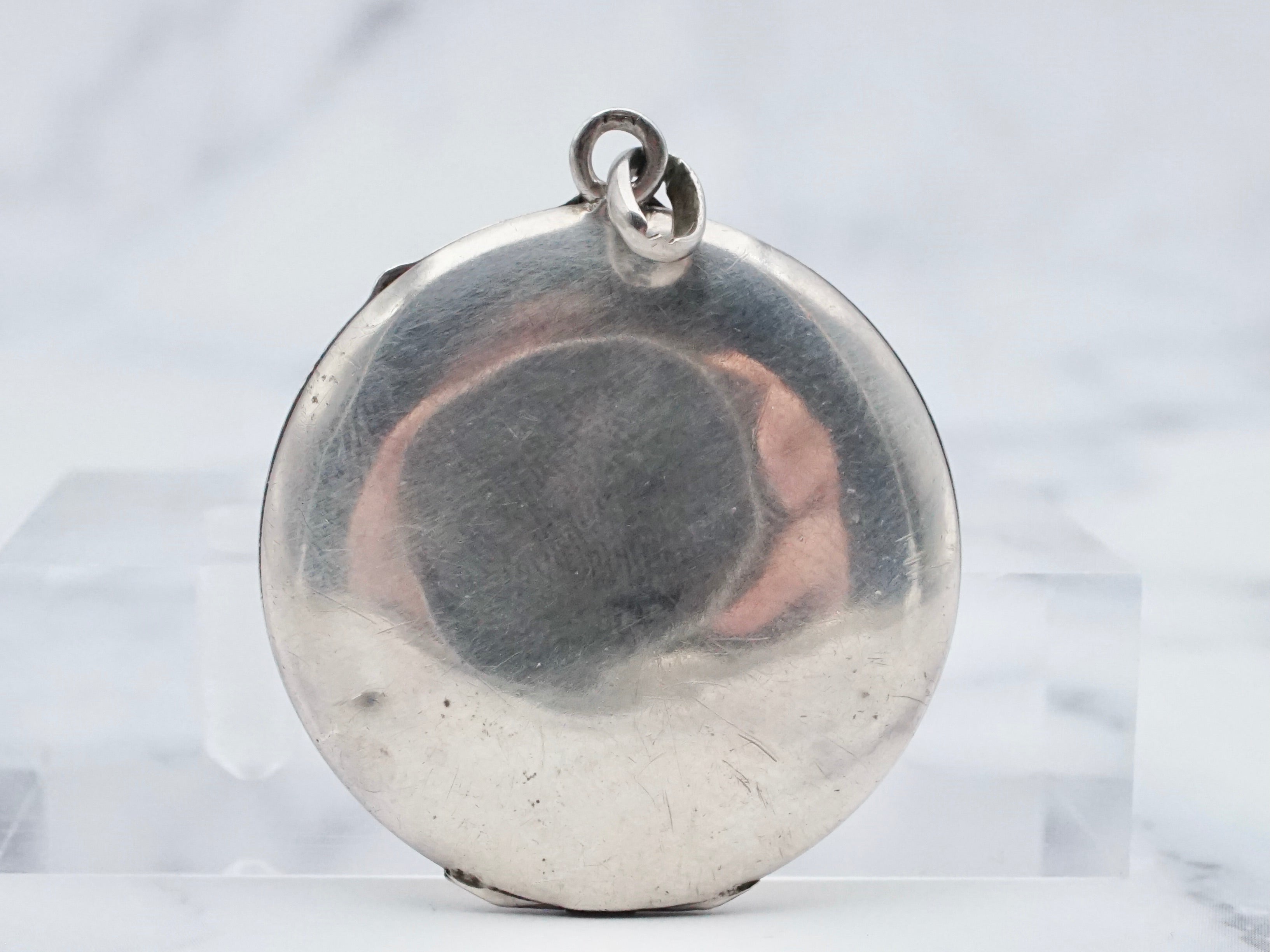 Antique .900 silver hand-painted yellow guilloche enamel locket with purple flowers