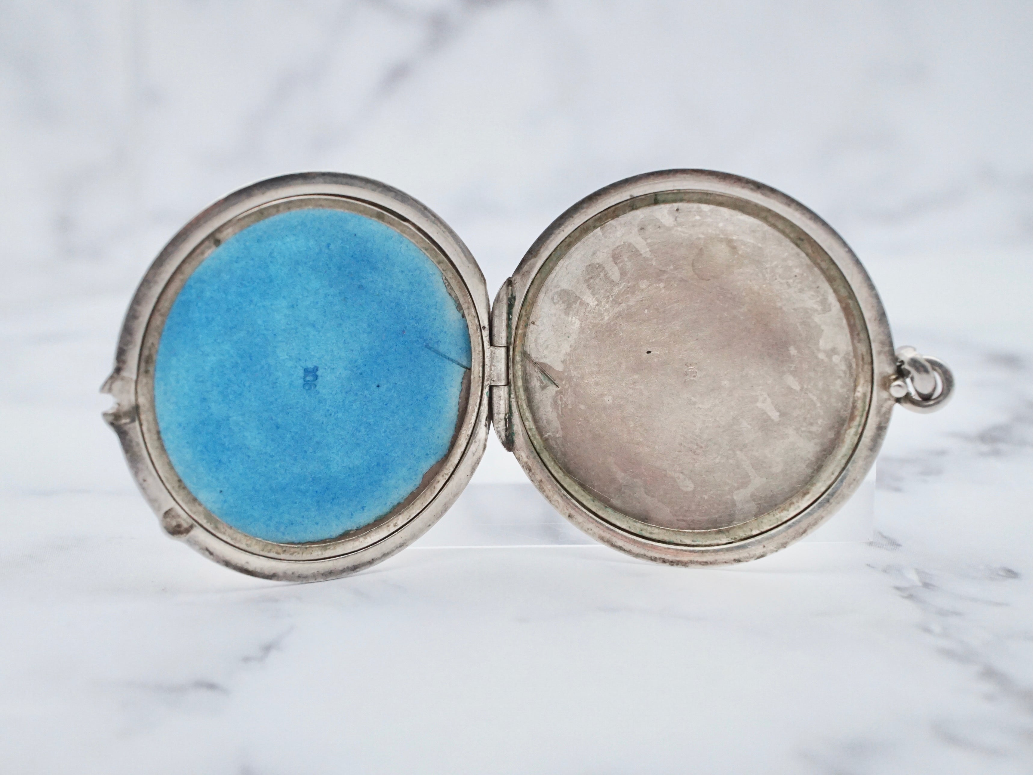 Antique .900 silver hand-painted yellow guilloche enamel locket with purple flowers