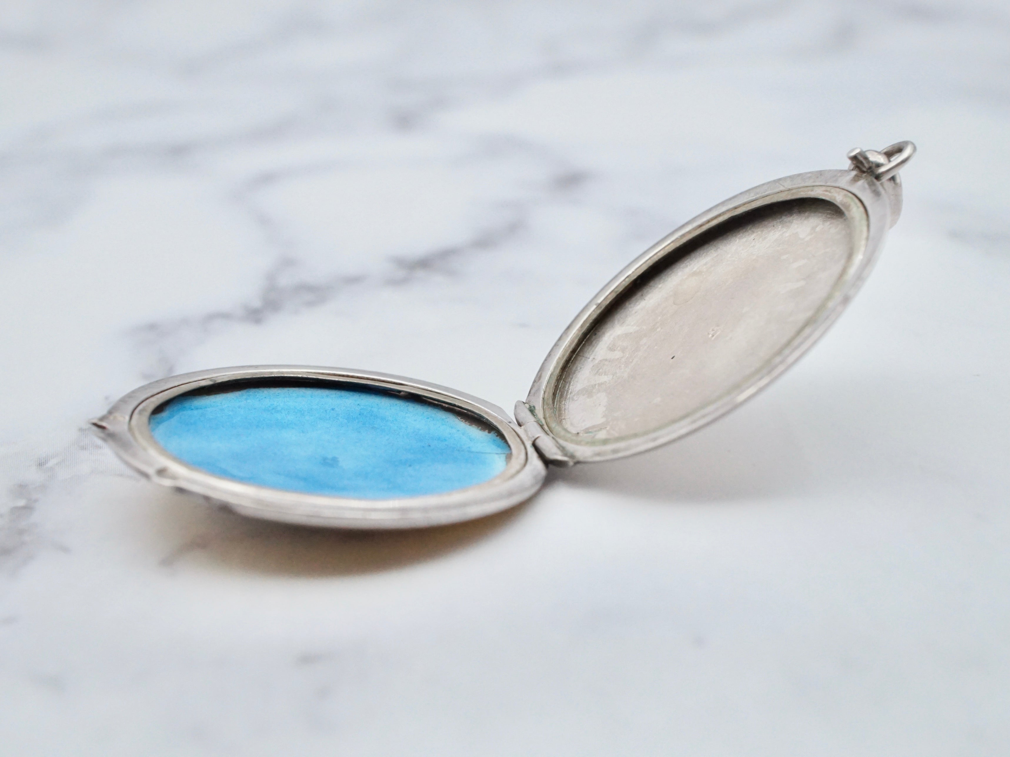 Antique .900 silver hand-painted yellow guilloche enamel locket with purple flowers