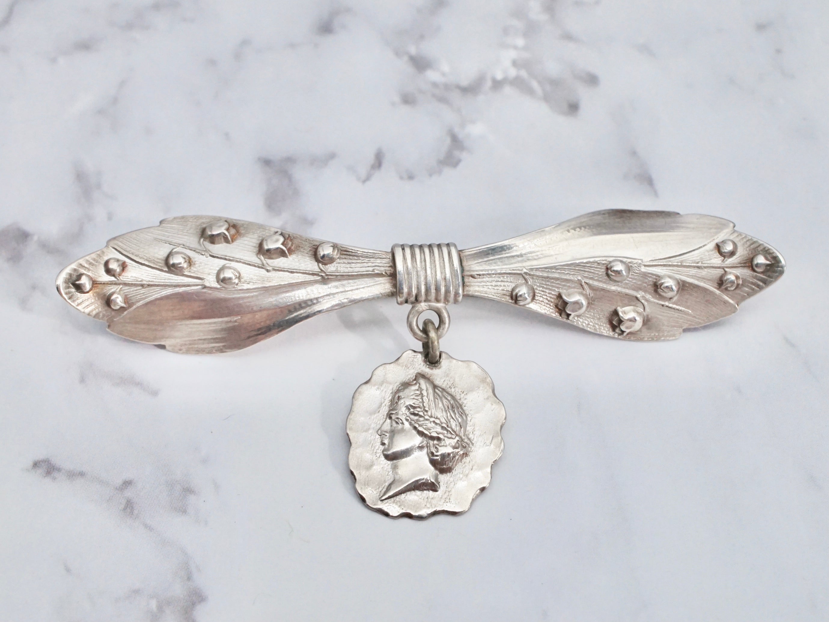 Antique Shiebler-style homeric sterling lily of the valley brooch