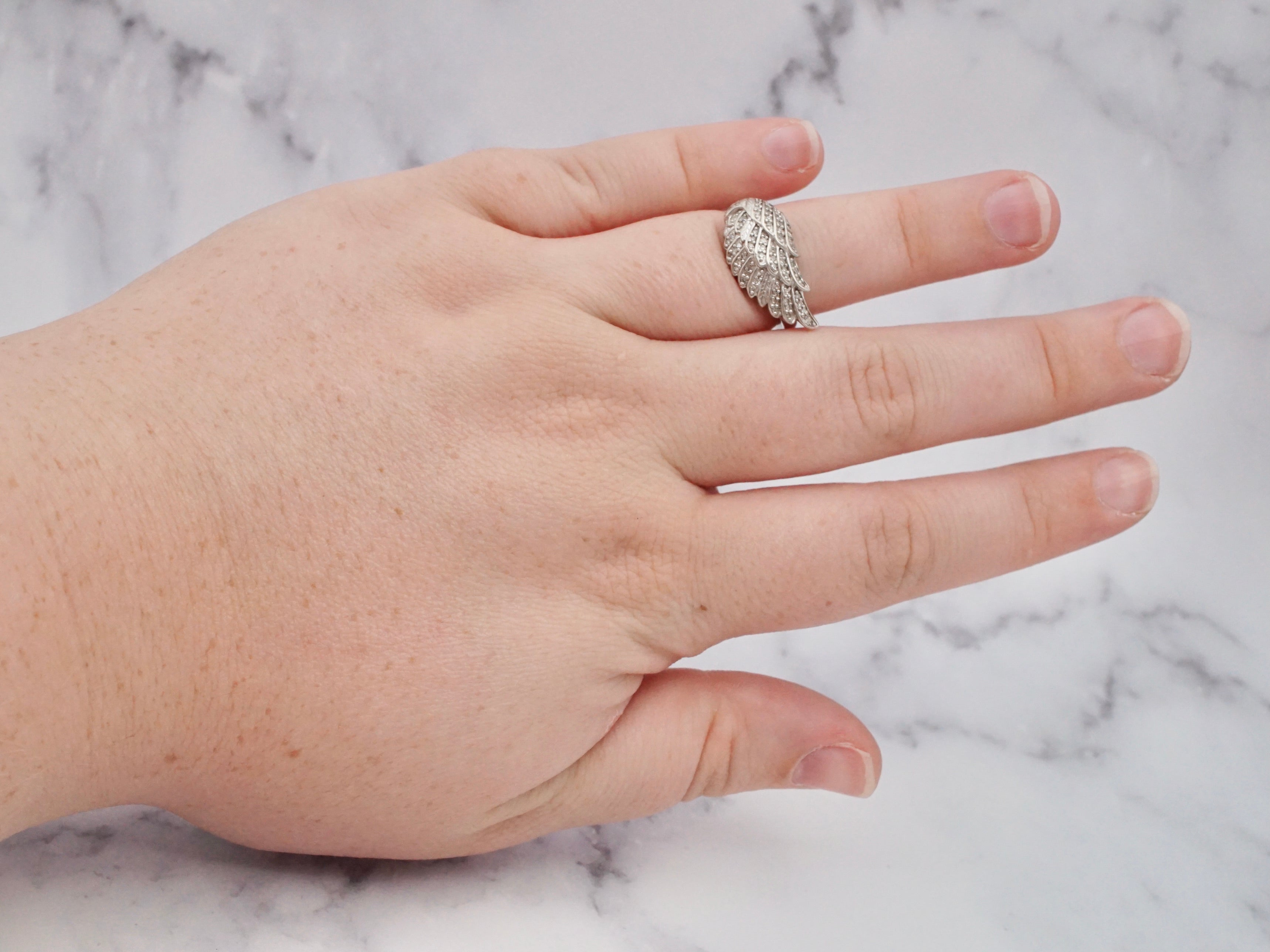 Vintage sterling wing ring with diamonds, size 6