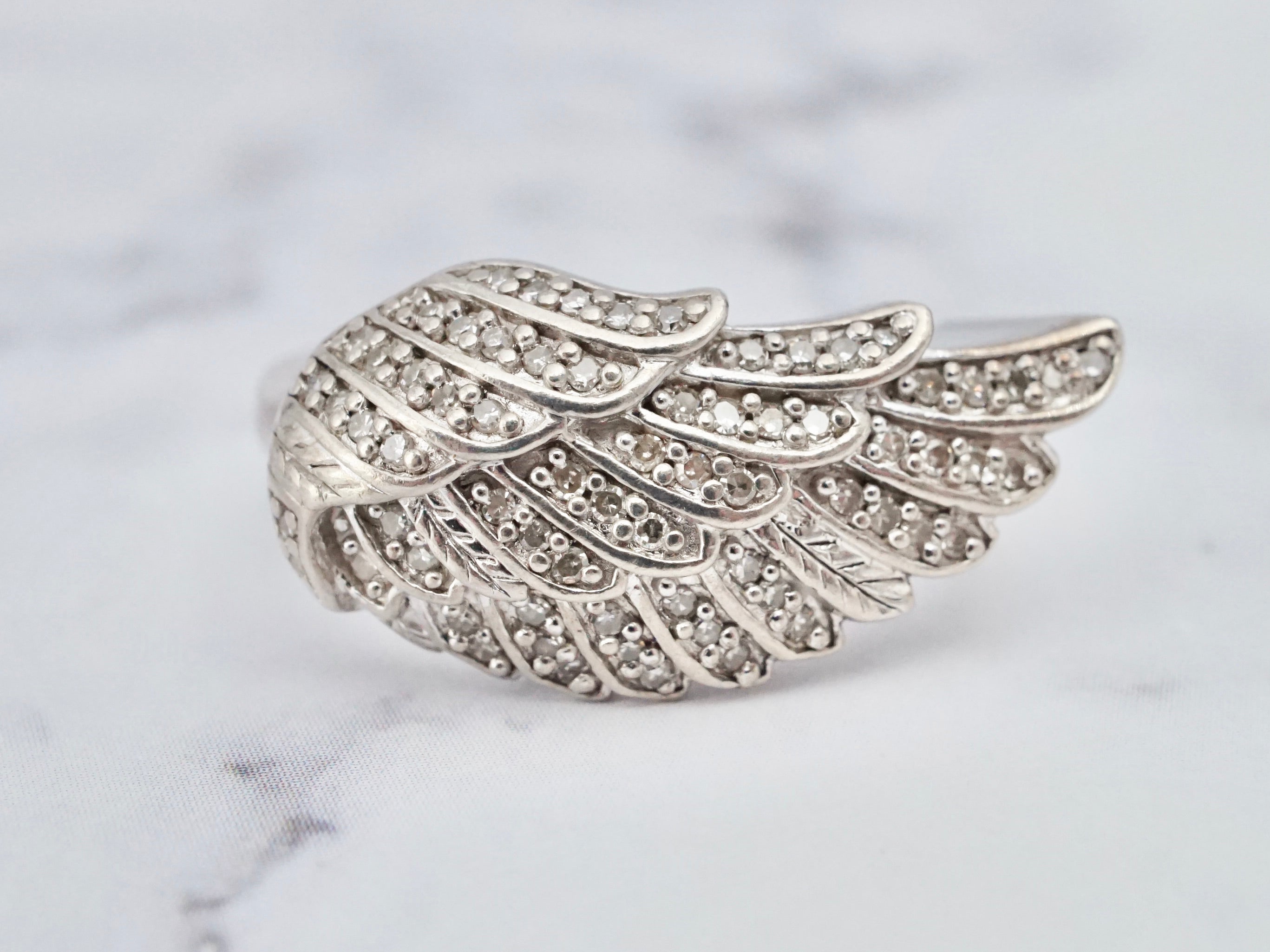 Vintage sterling wing ring with diamonds, size 6