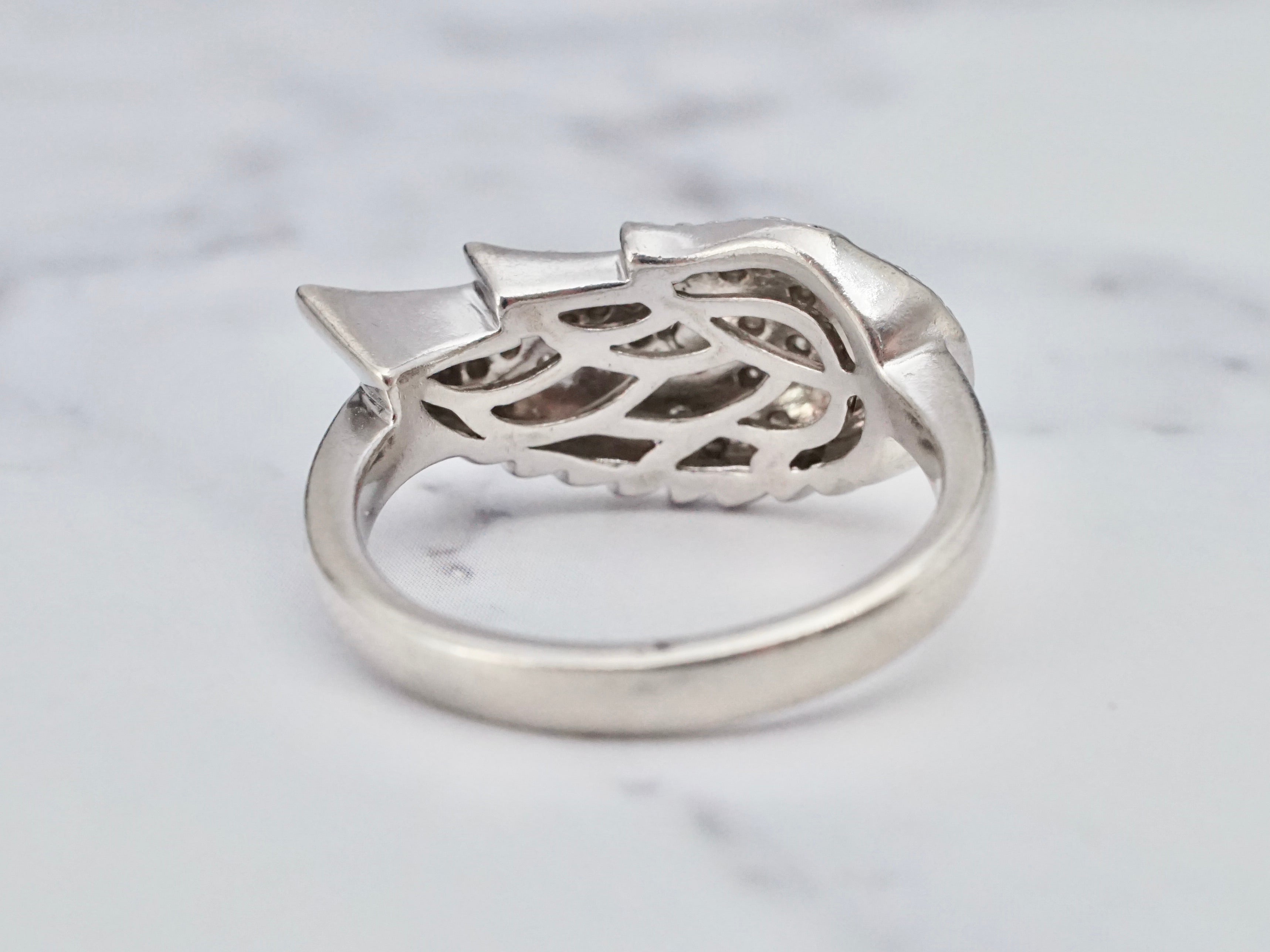 Vintage sterling wing ring with diamonds, size 6