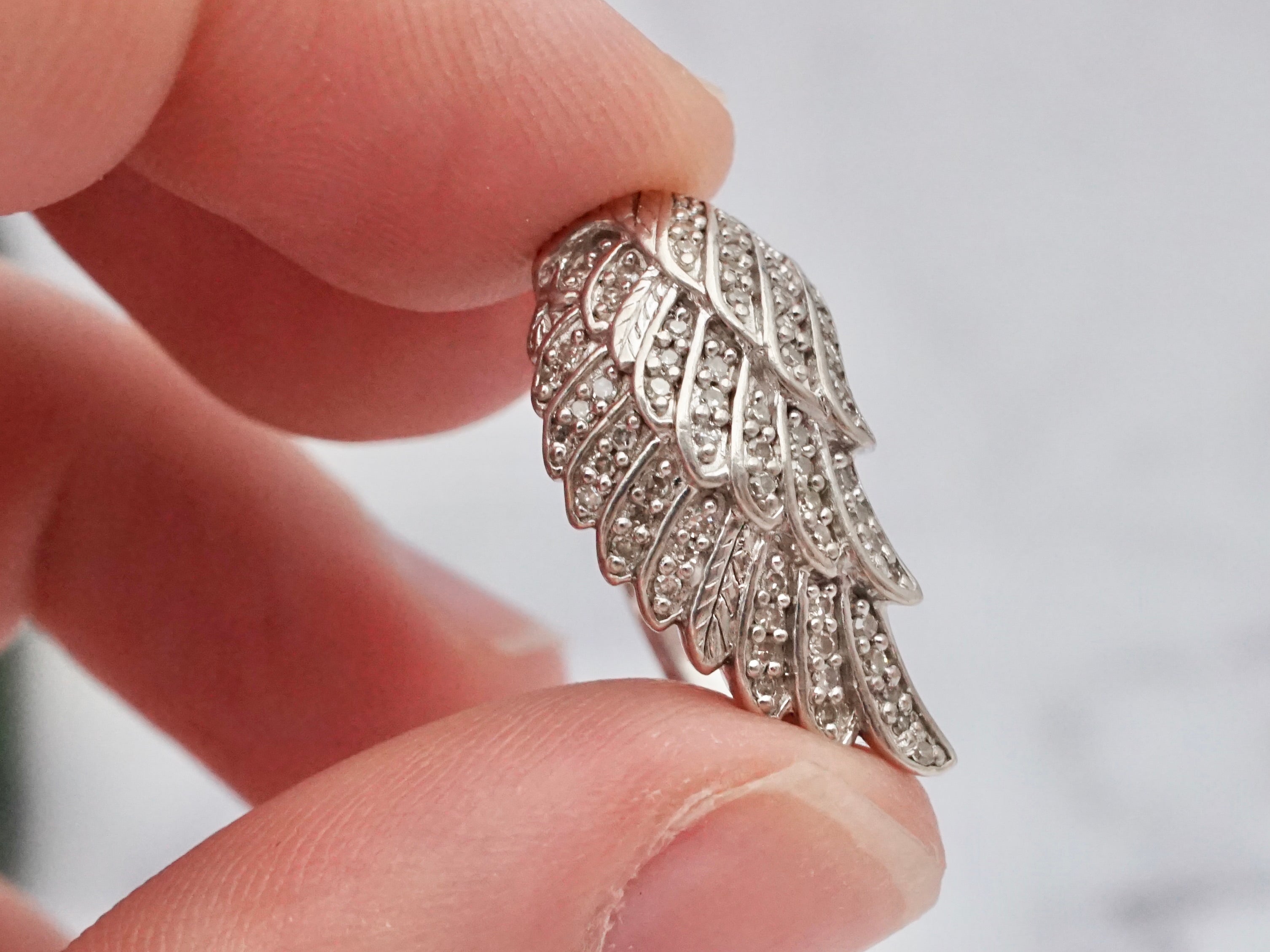 Vintage sterling wing ring with diamonds, size 6