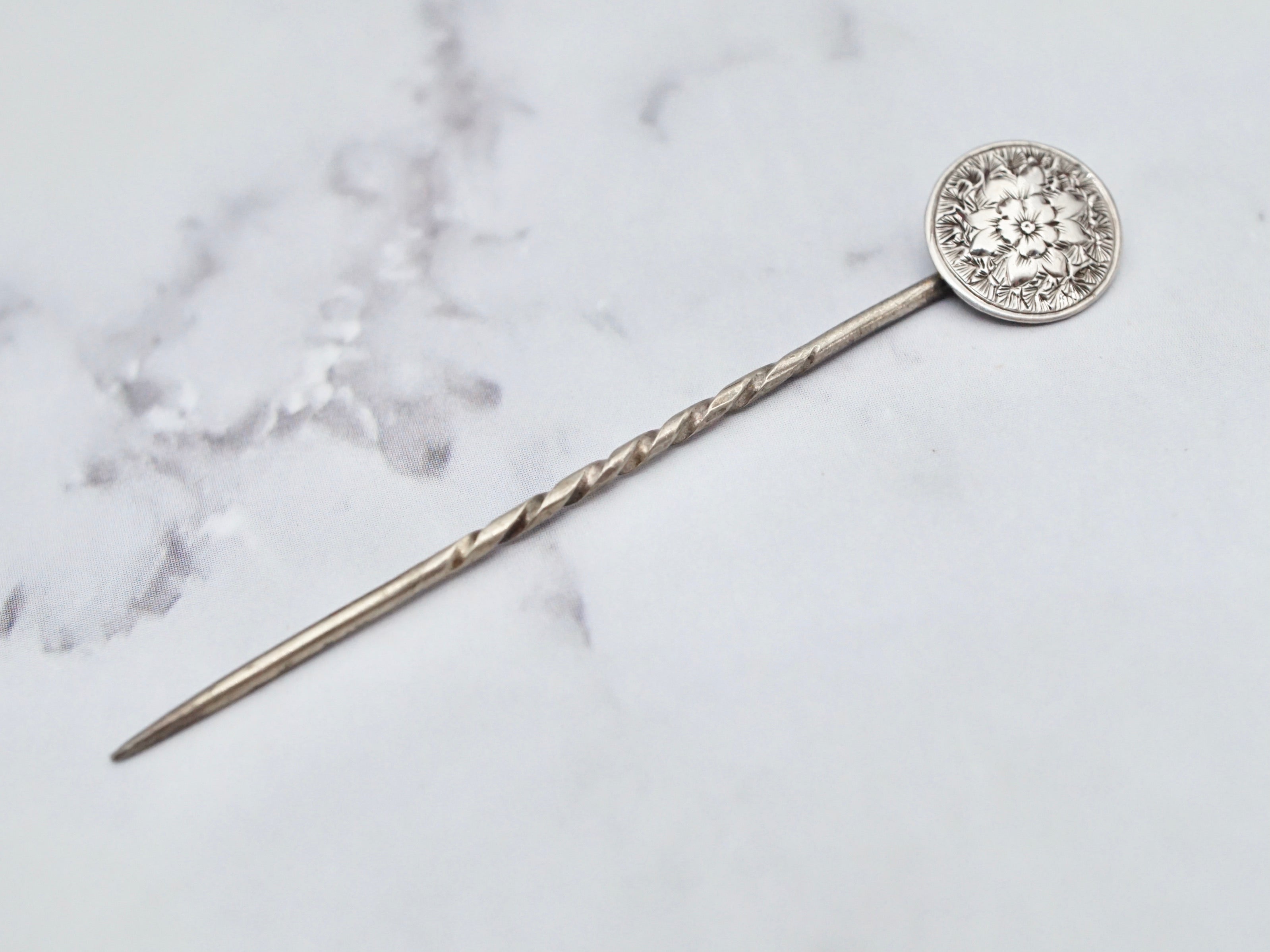 Antique Victorian sterling floral stick pin