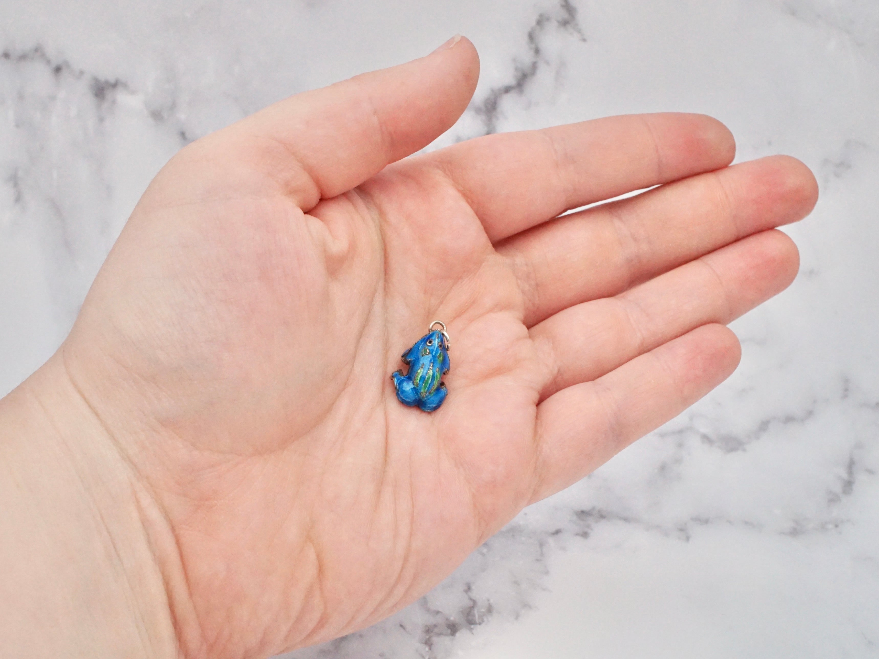 Vintage Chinese sterling & cloisonné enamel frog charm