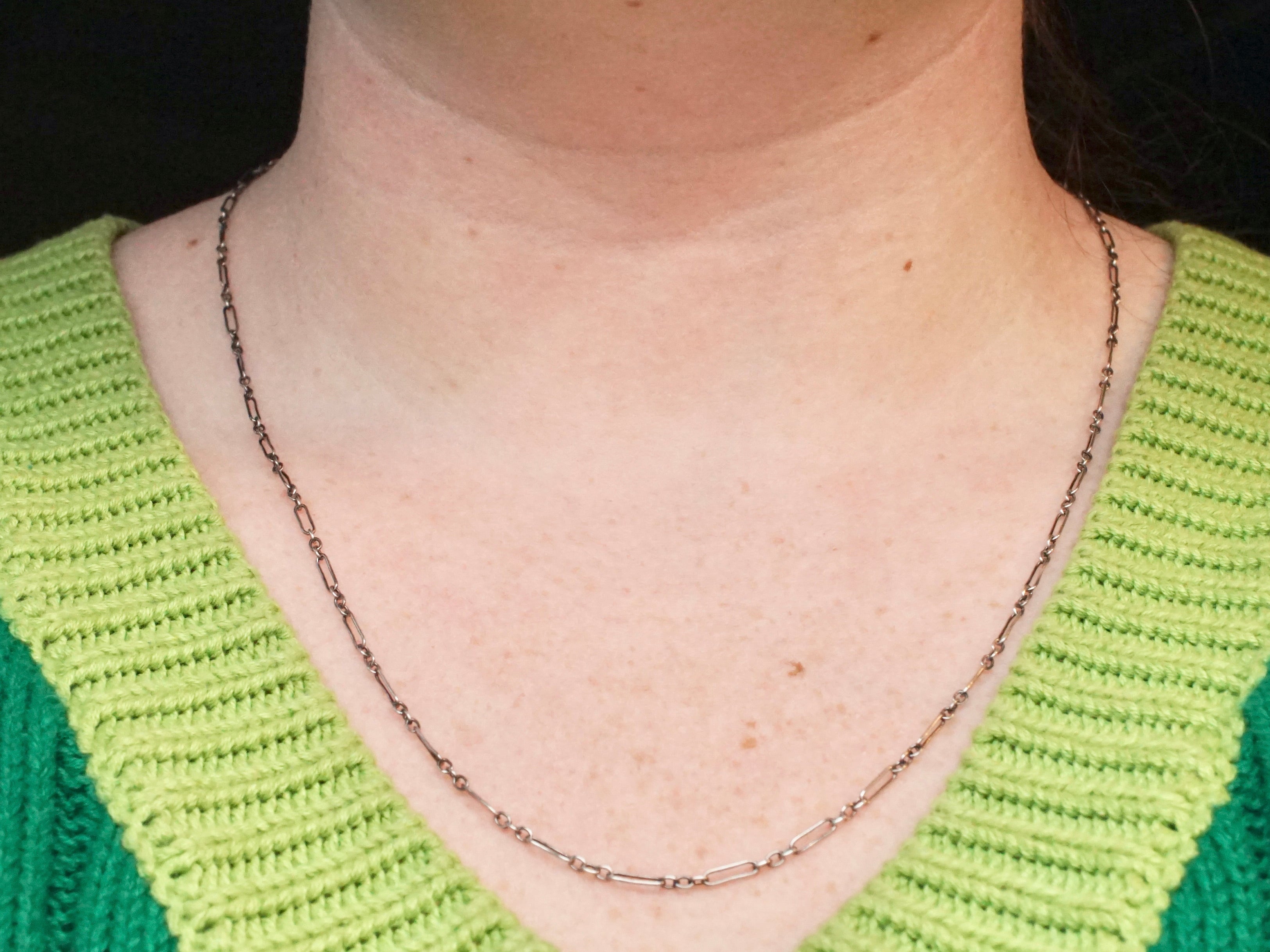 Antique .800 silver long & short link chain, 22.5