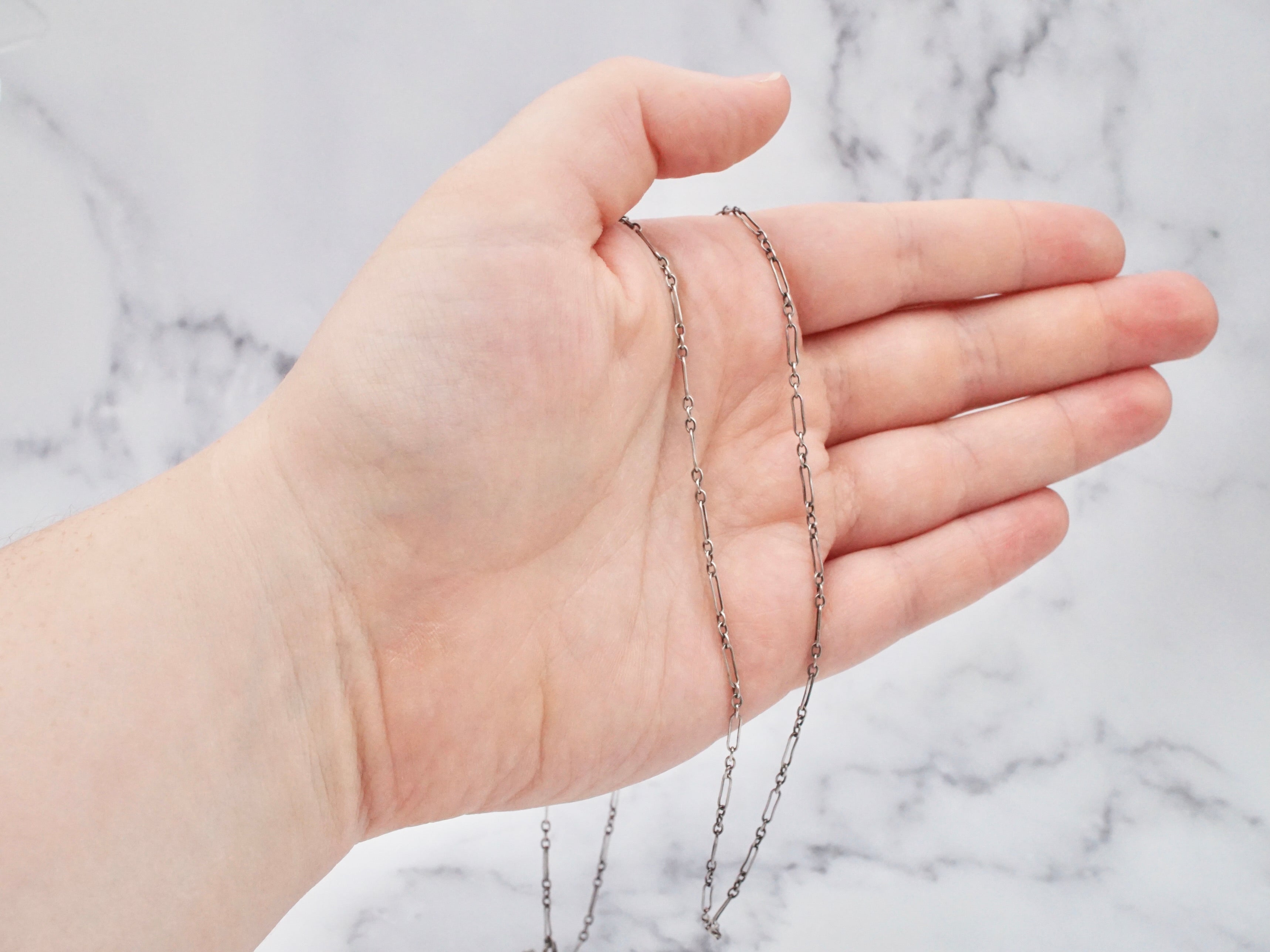 Antique .800 silver long & short link chain, 22.5