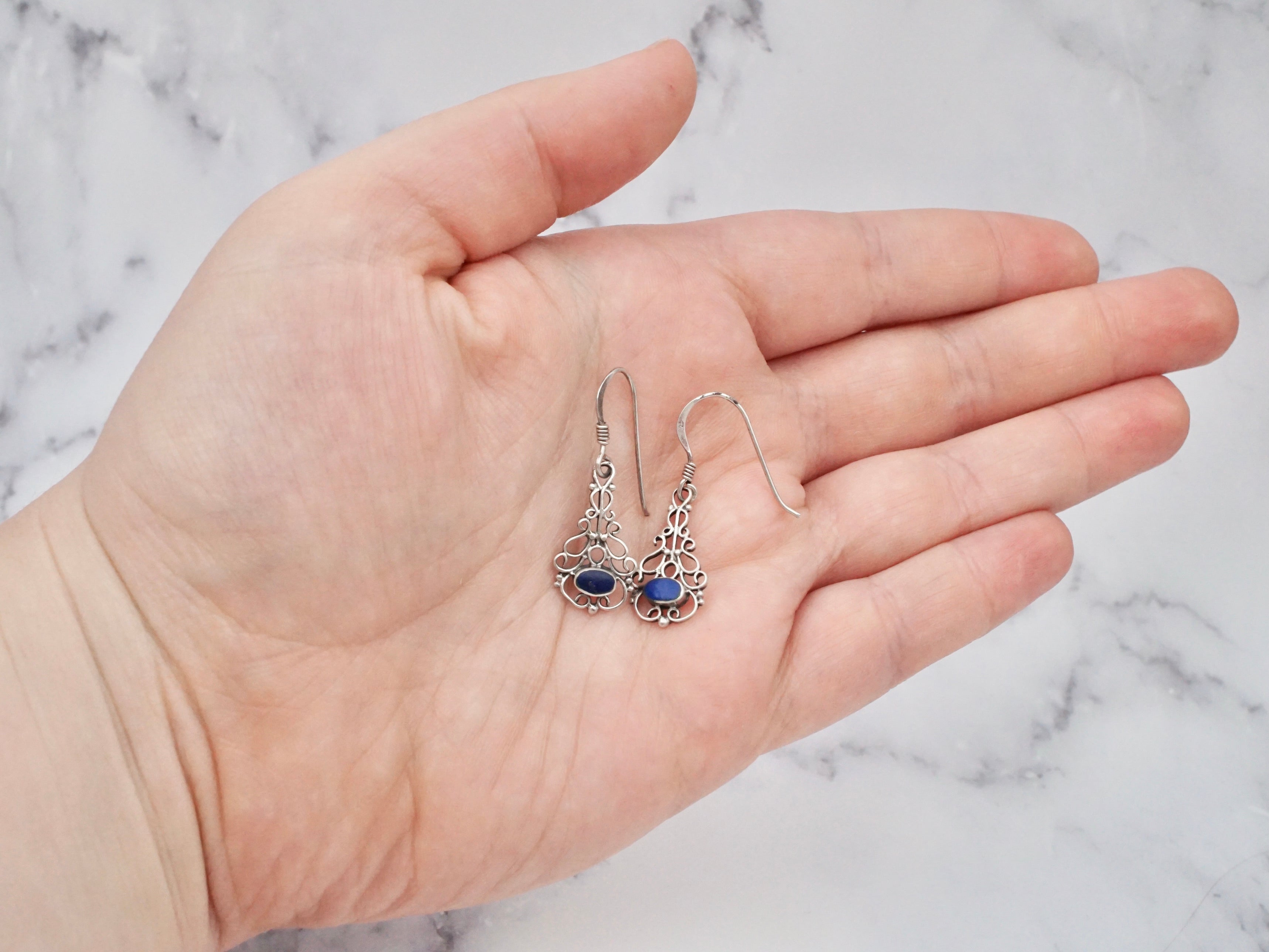 Vintage sterling & lapis lazuli drop earrings
