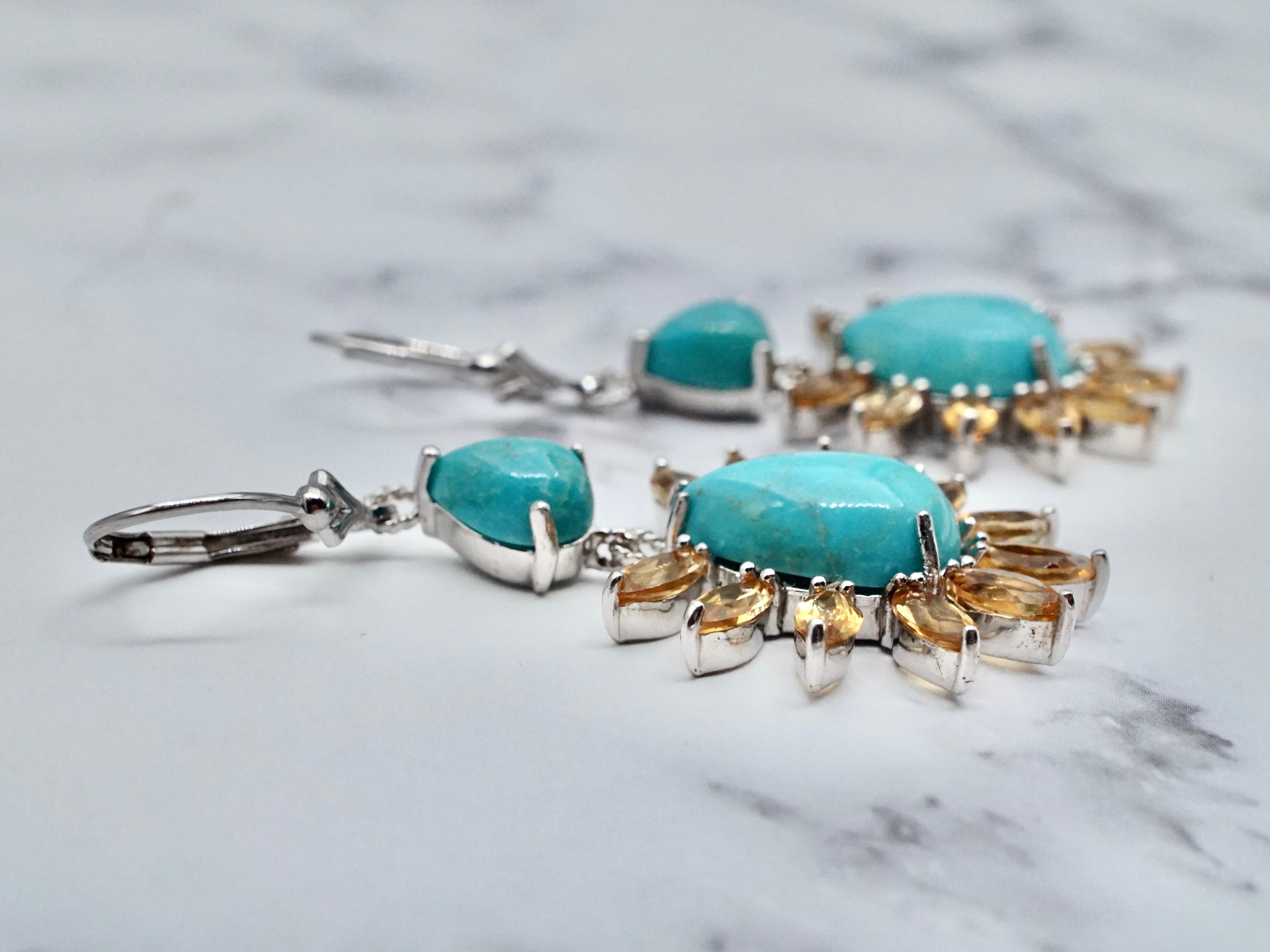 Vintage sterling, turquoise, & citrine drop earrings