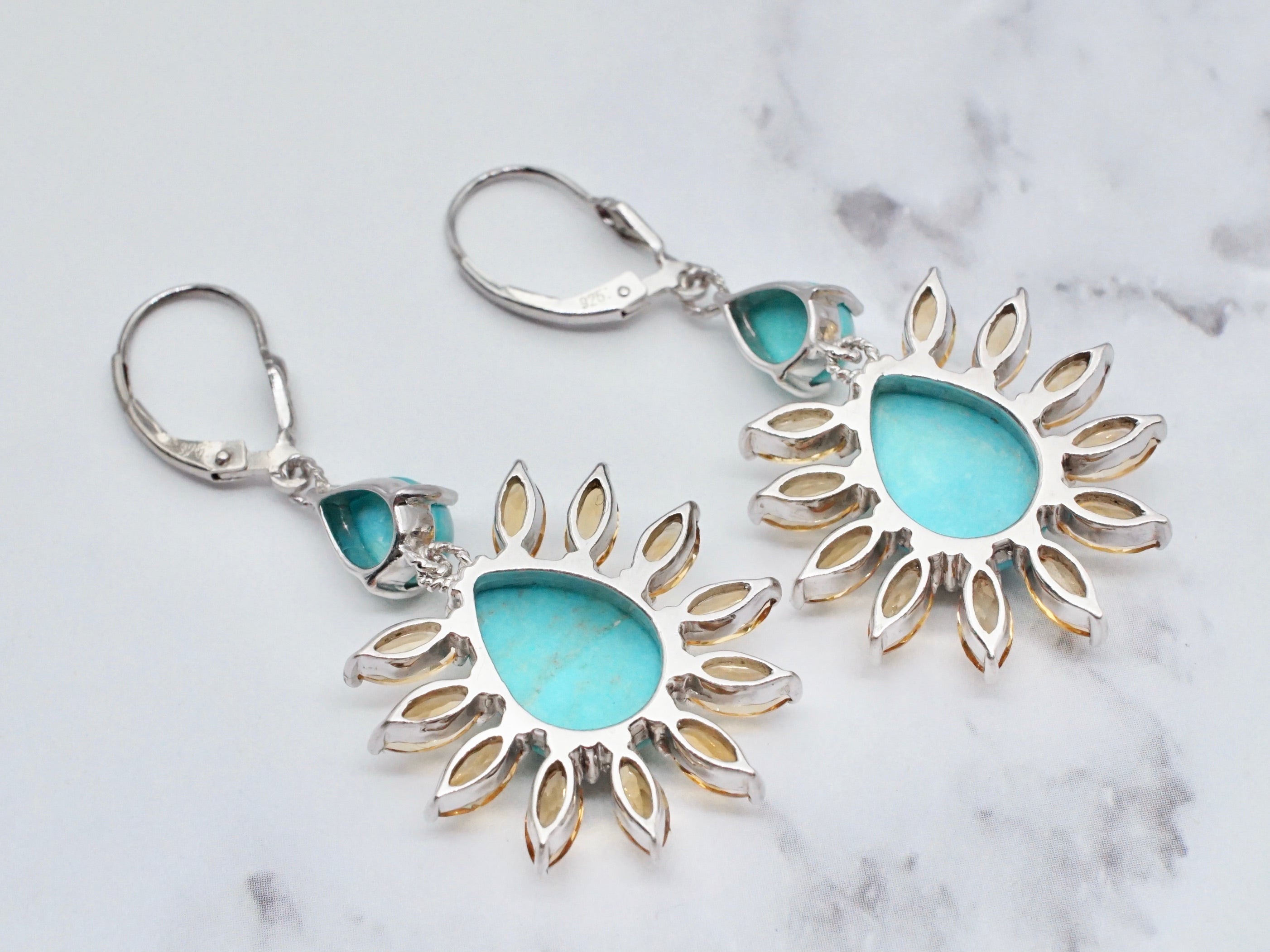 Vintage sterling, turquoise, & citrine drop earrings