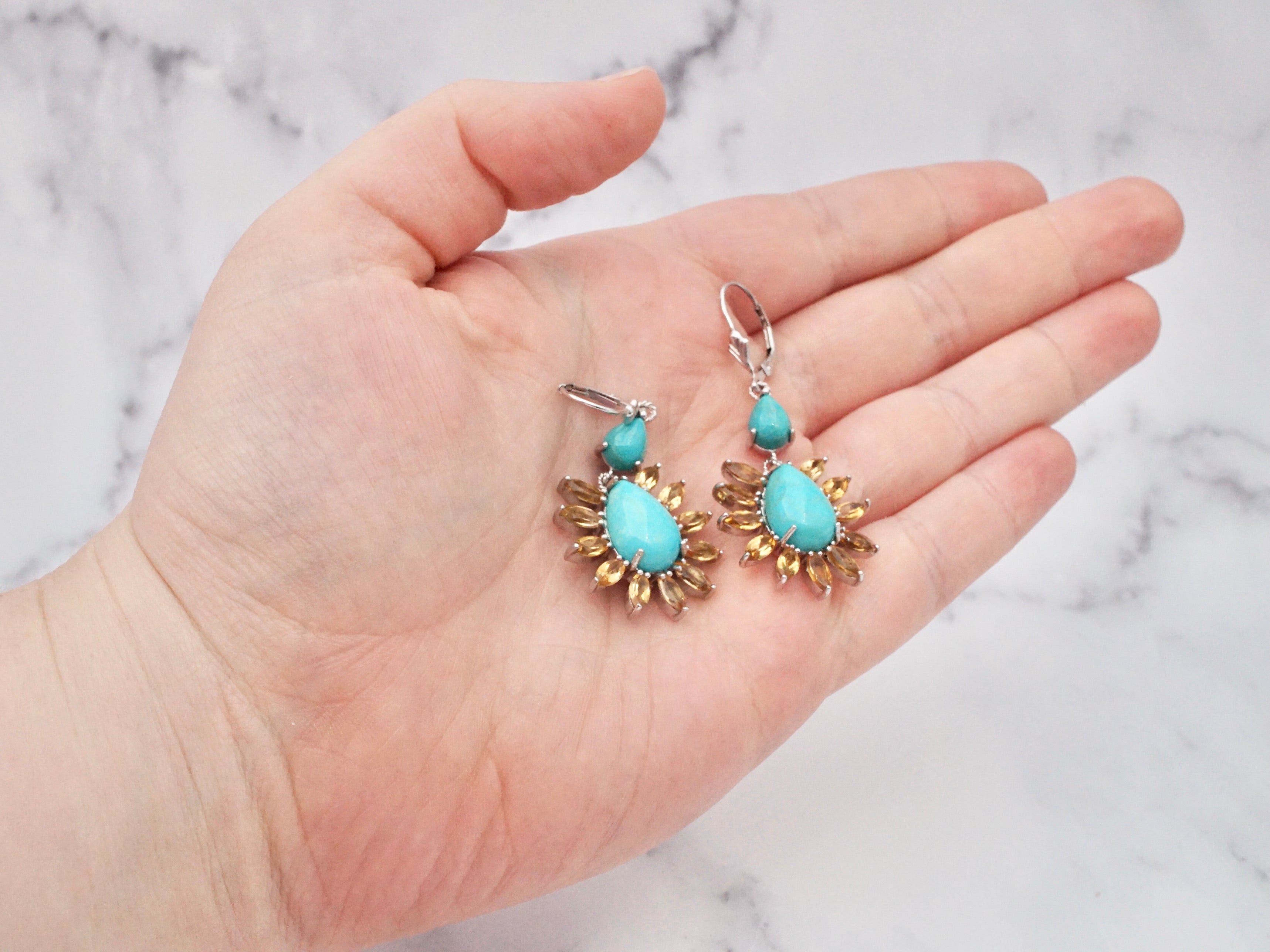 Vintage sterling, turquoise, & citrine drop earrings