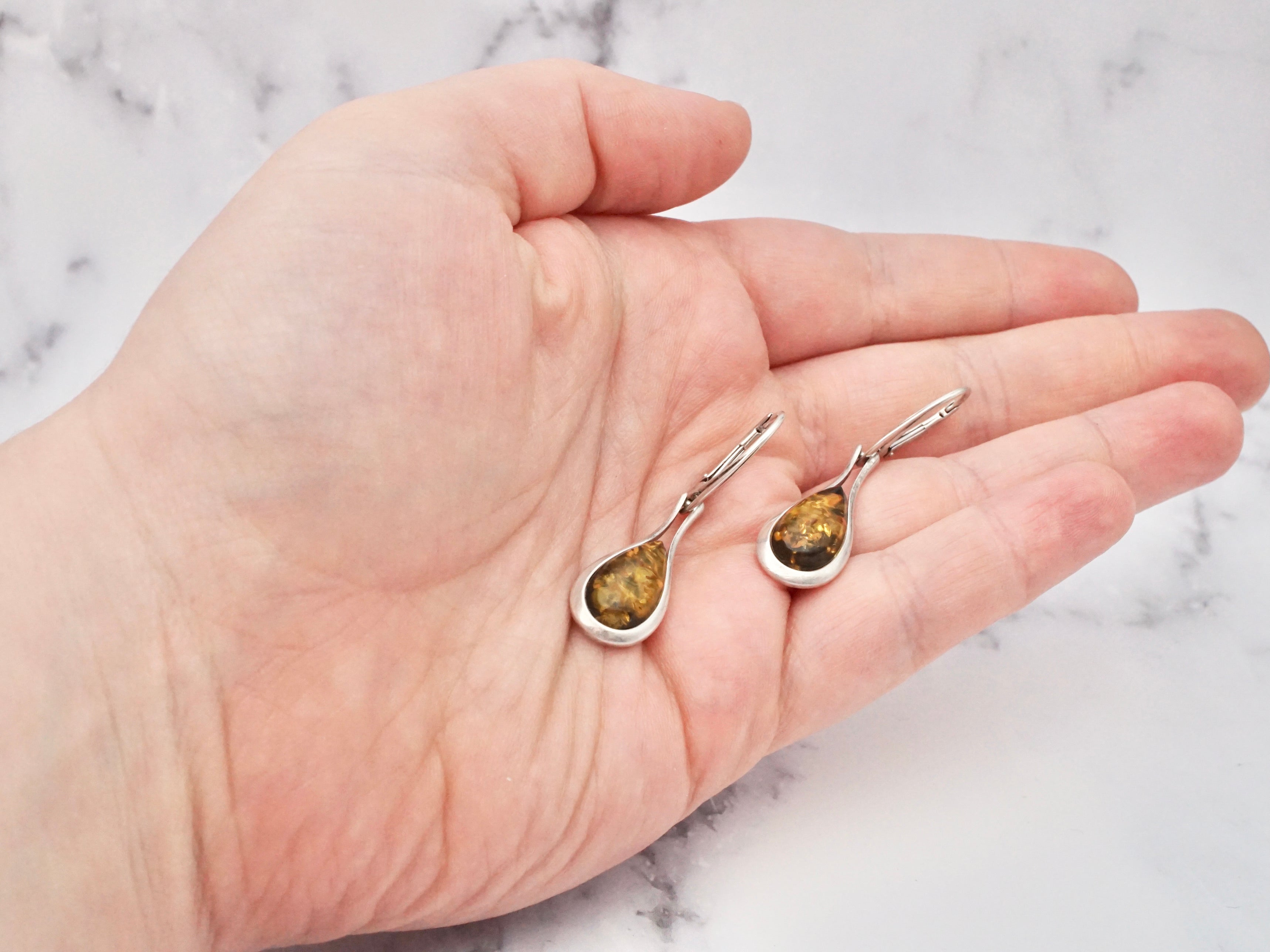Vintage sterling & amber drop earrings