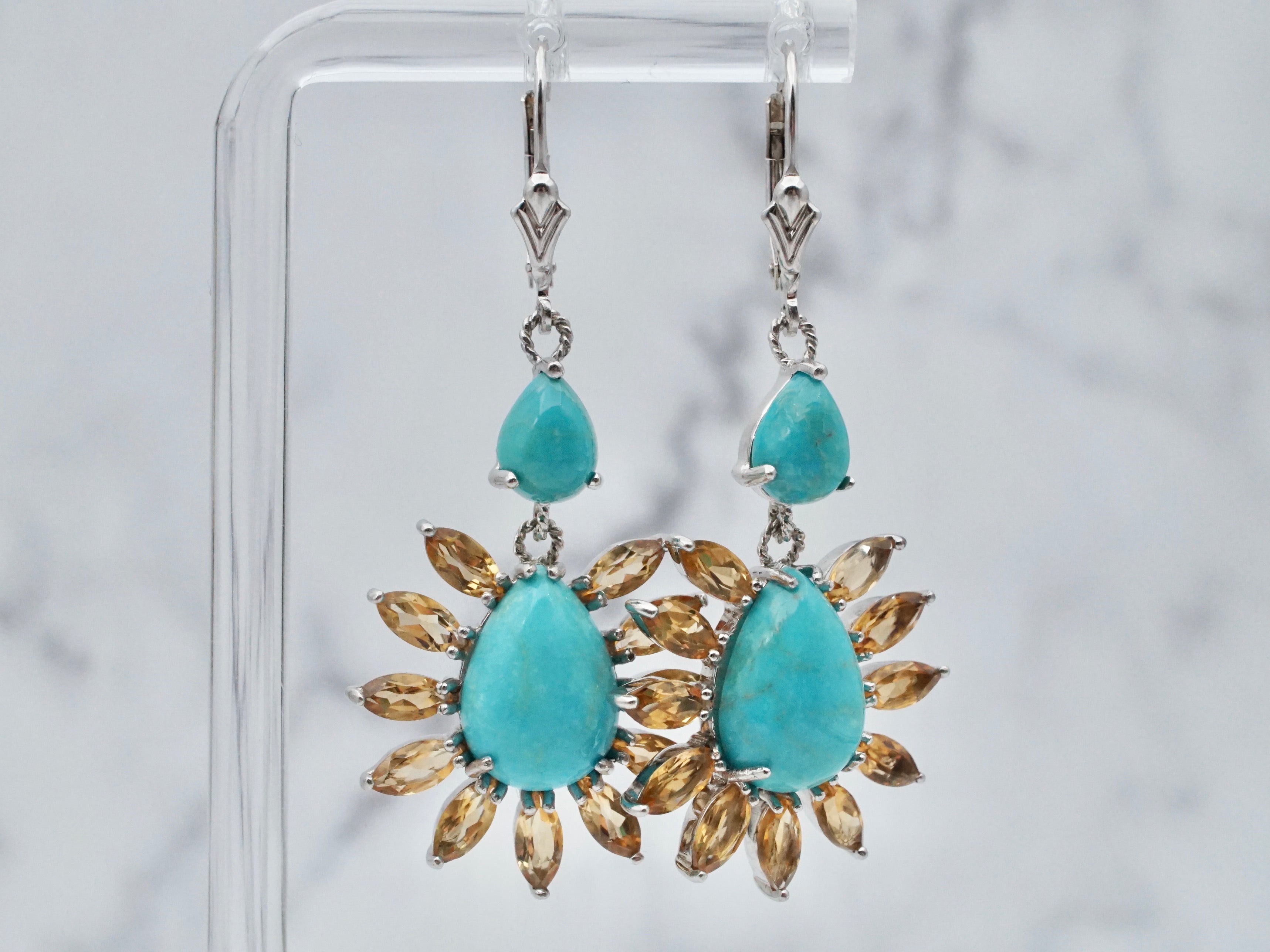 Vintage sterling, turquoise, & citrine drop earrings