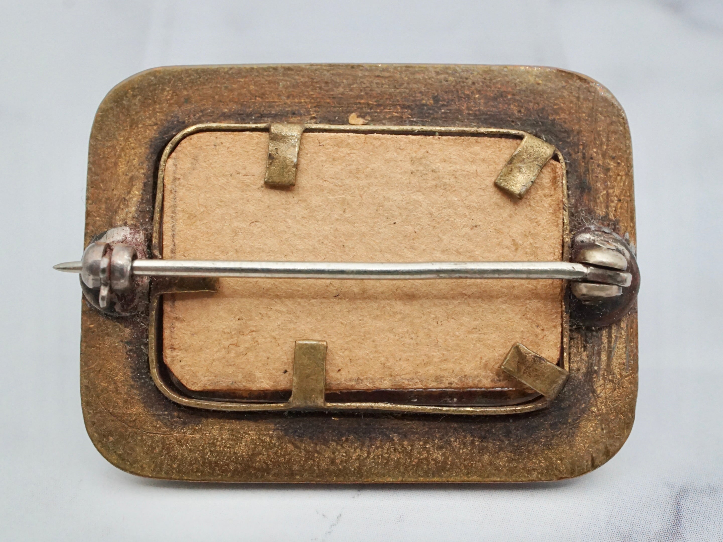 Antique hand-painted enamel and gilt metal frame brooch