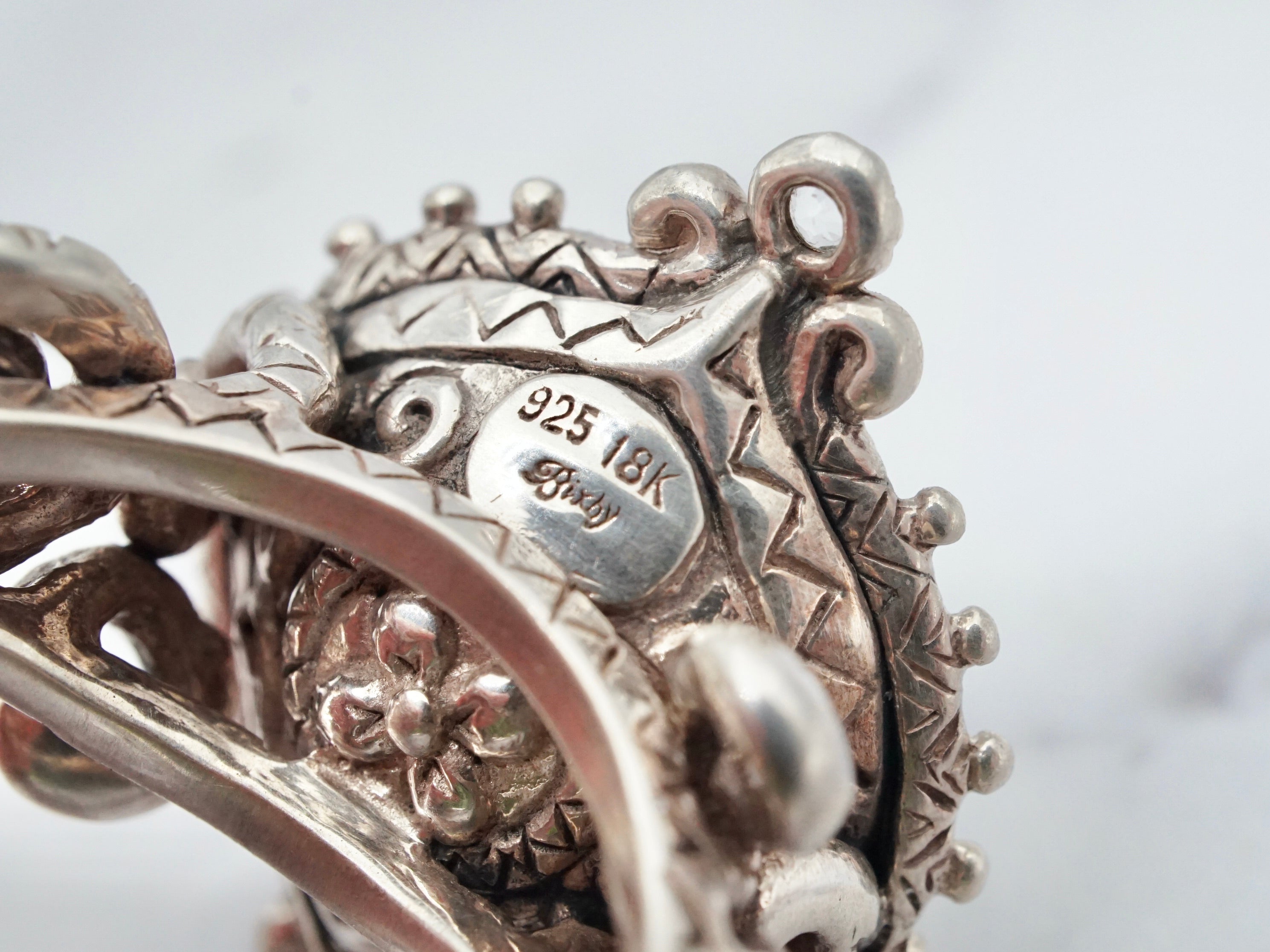 Impressive vintage Barbara Bixby sterling and 18k gold enameled ring with amethyst accent