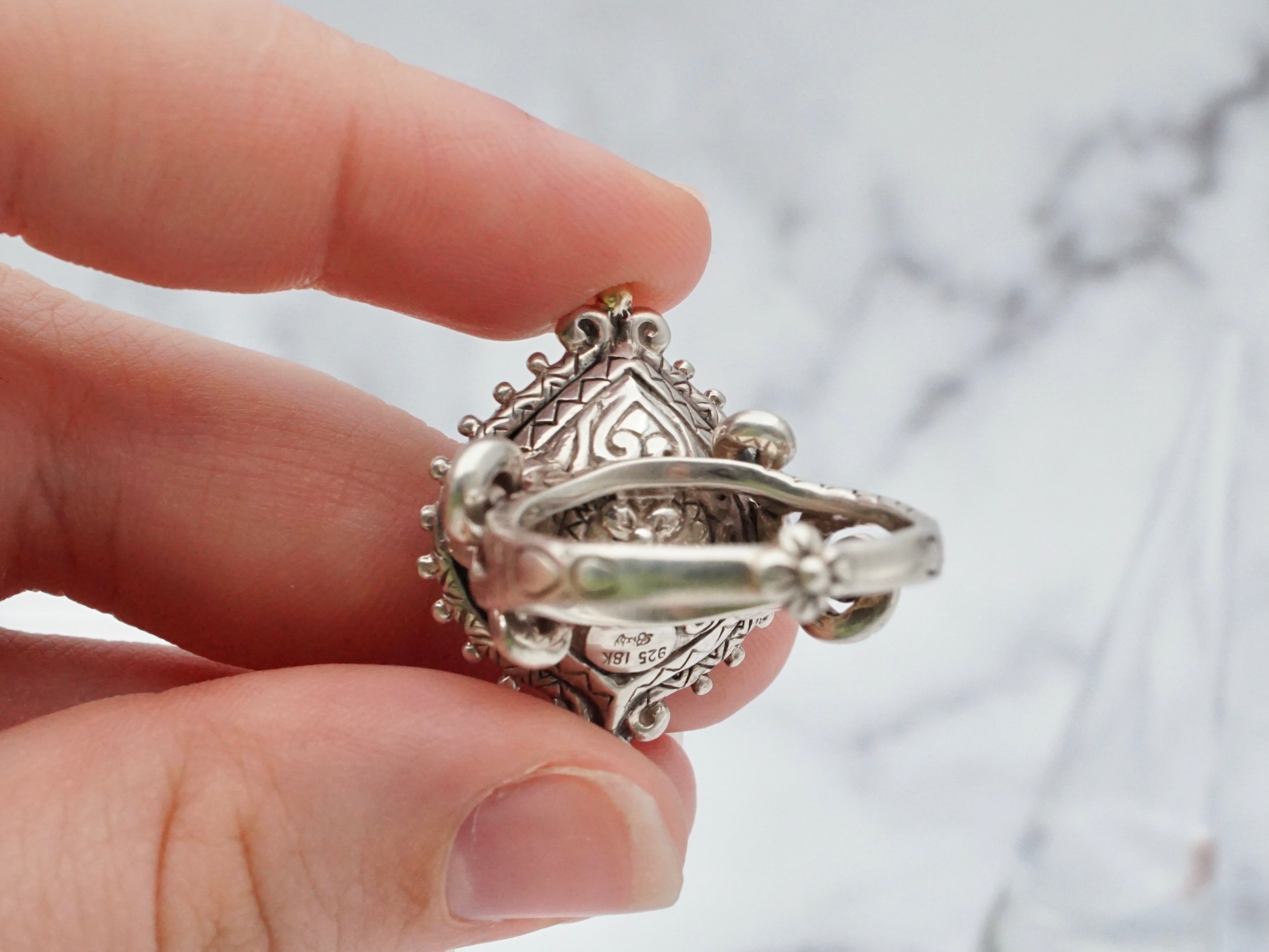 Impressive vintage Barbara Bixby sterling and 18k gold enameled ring with amethyst accent