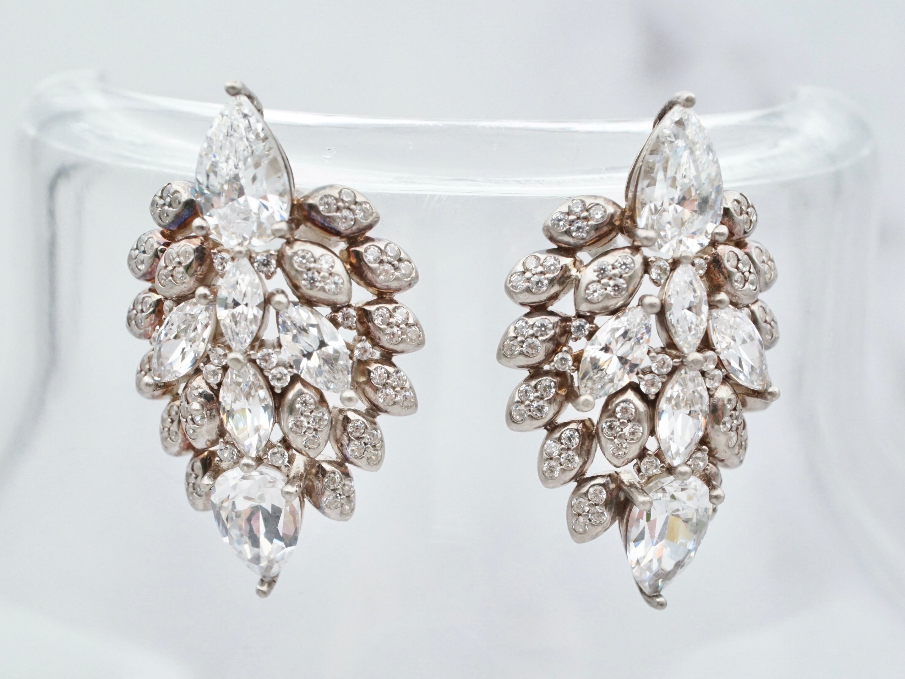 Vintage sterling marquise crystal cluster stud earrings