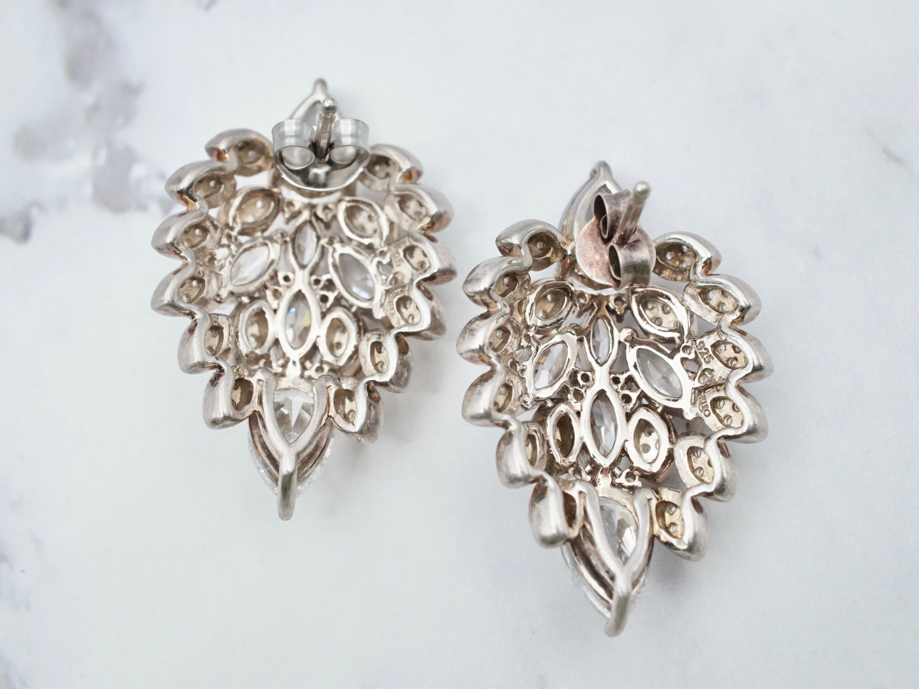 Vintage sterling marquise crystal cluster stud earrings