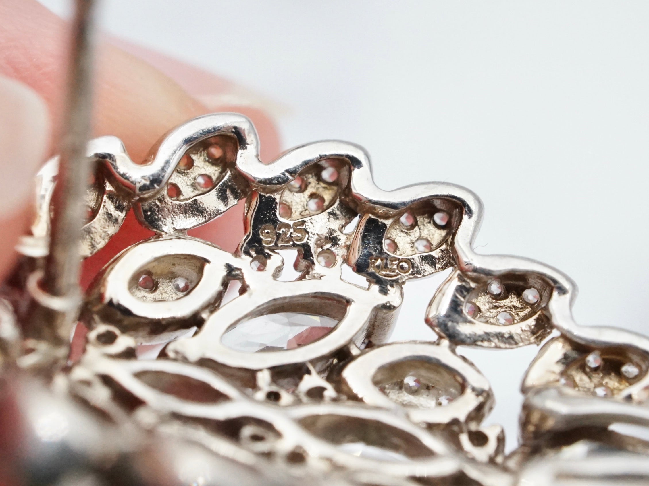 Vintage sterling marquise crystal cluster stud earrings