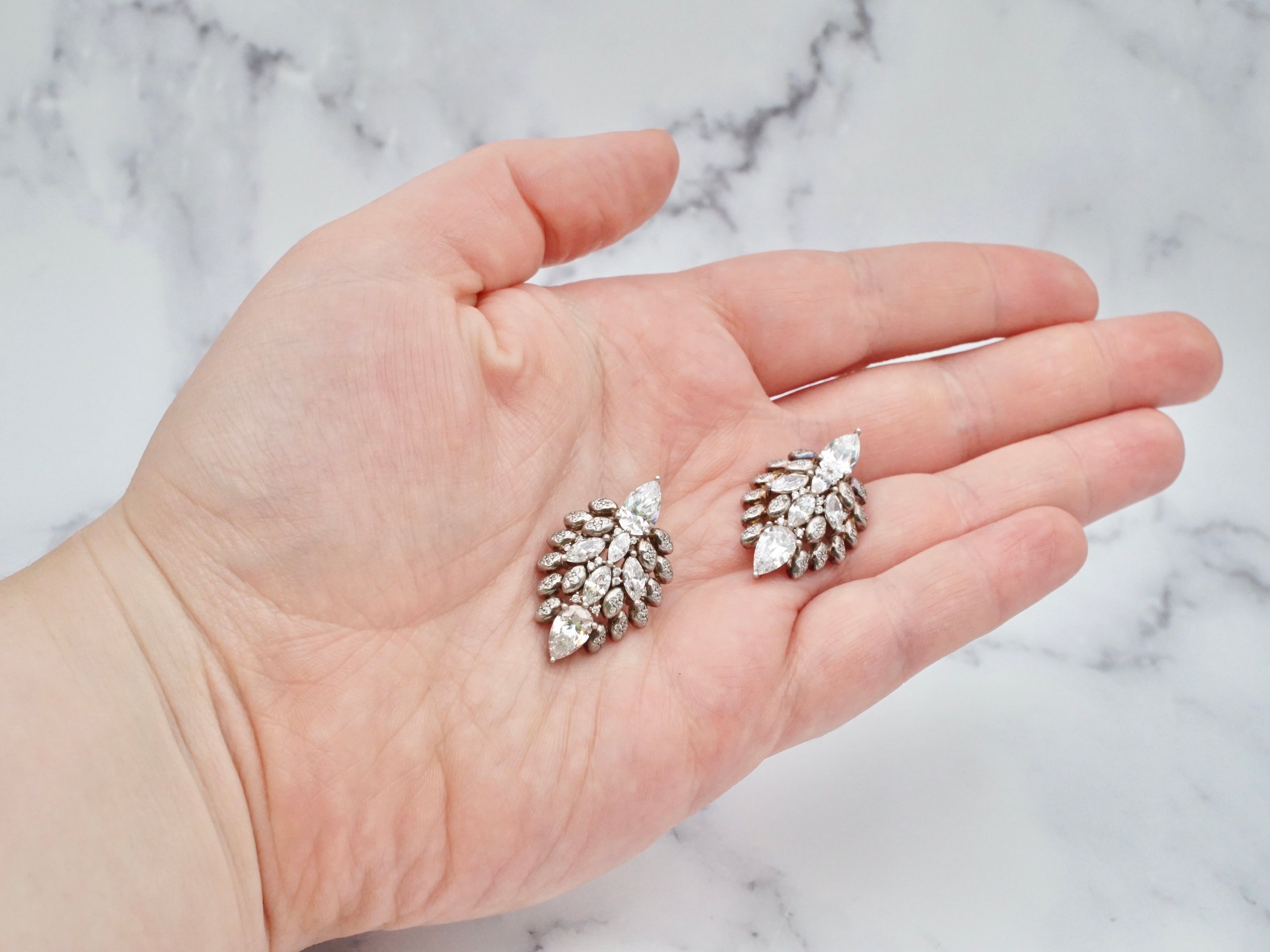 Vintage sterling marquise crystal cluster stud earrings