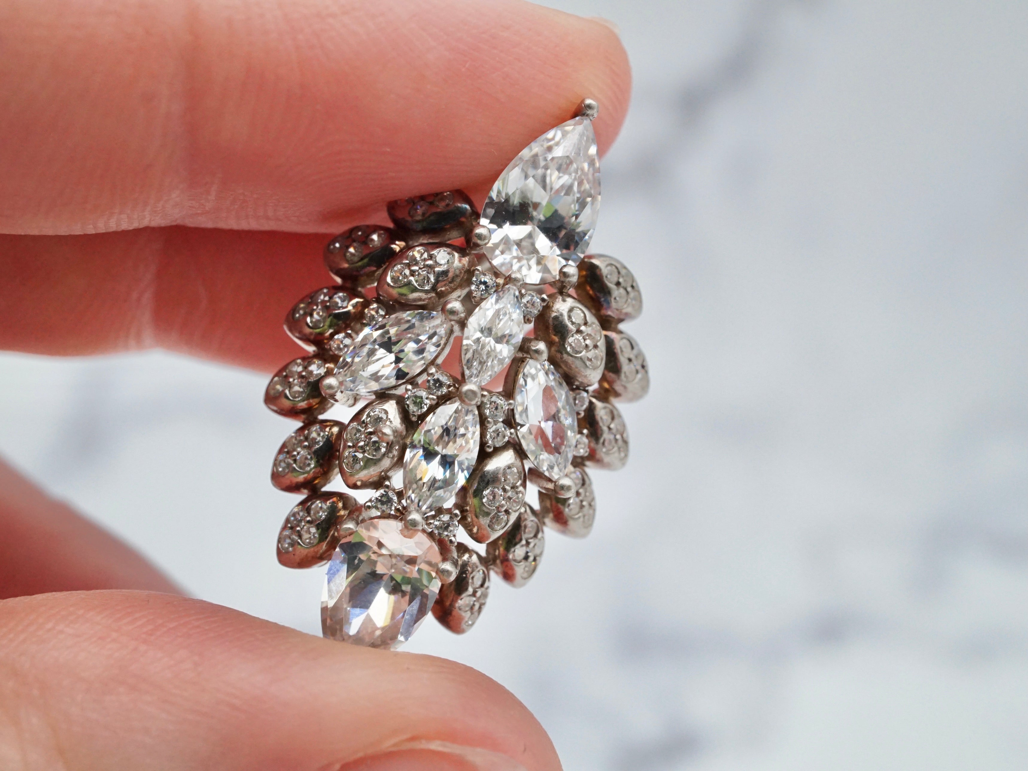 Vintage sterling marquise crystal cluster stud earrings