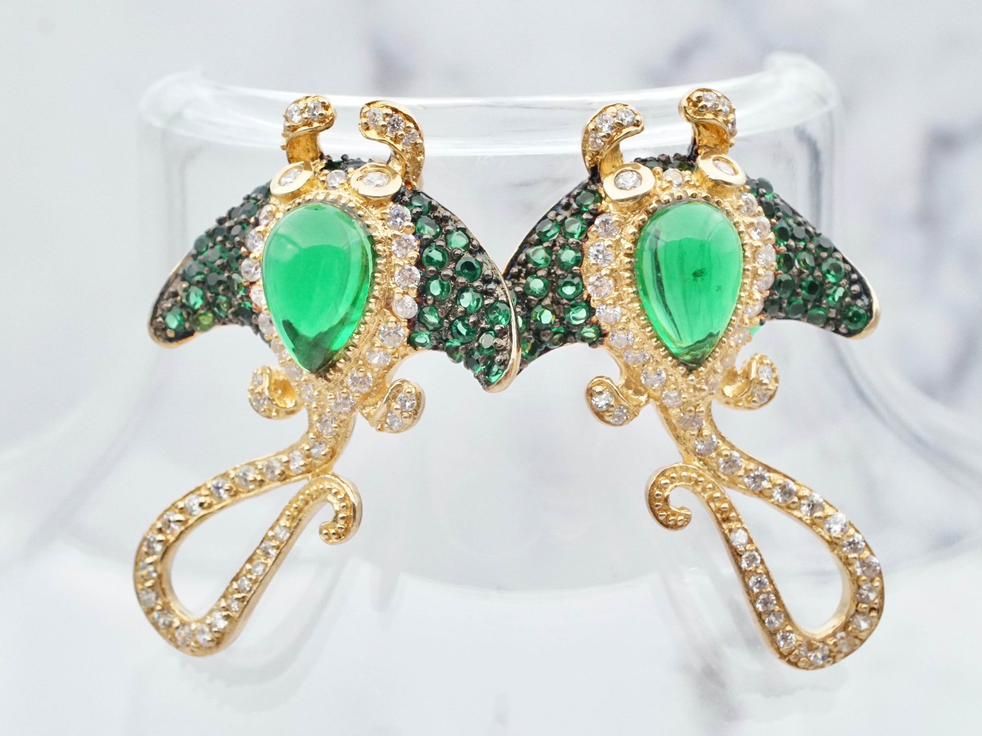 Vintage gold plated sterling and Swarovski crystal stingray earrings