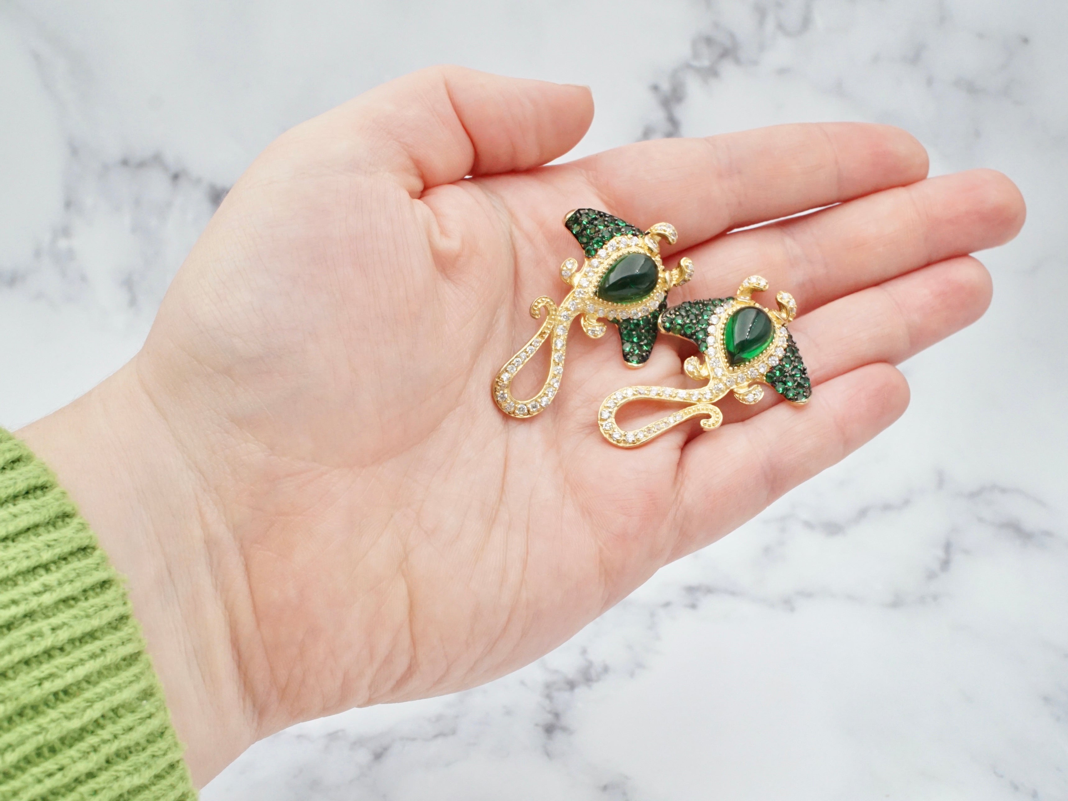 Vintage gold plated sterling and Swarovski crystal stingray earrings