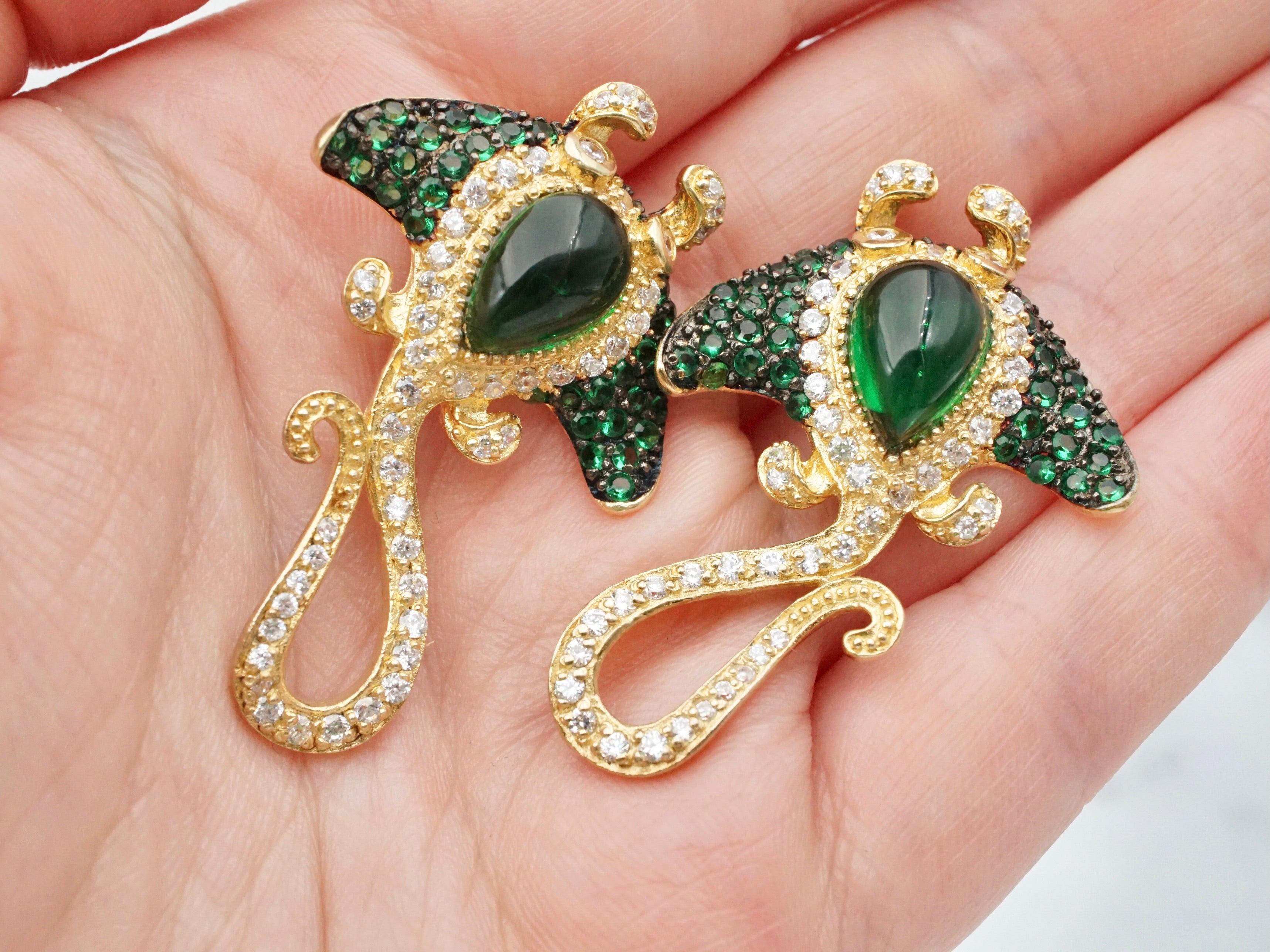 Vintage gold plated sterling and Swarovski crystal stingray earrings