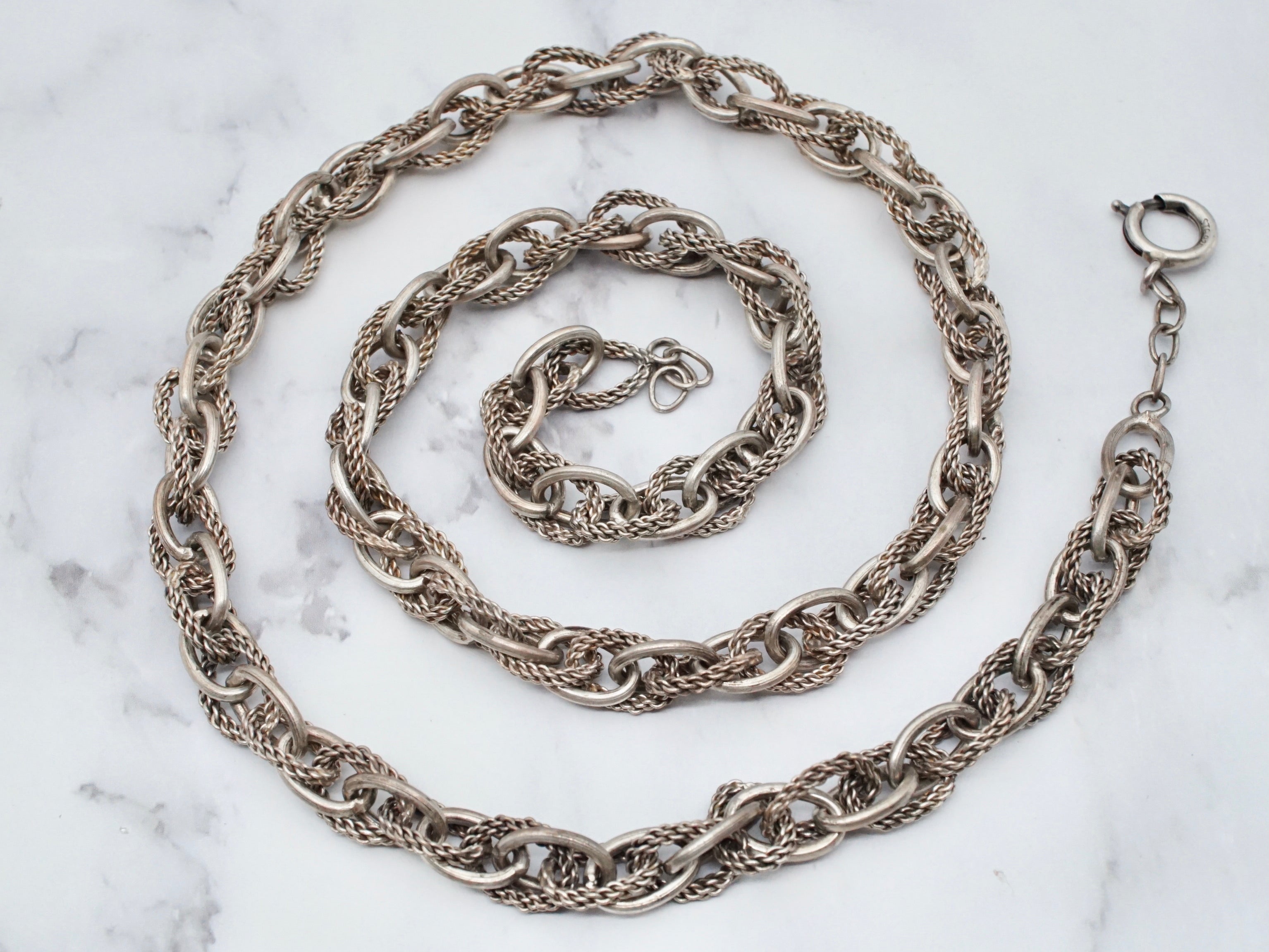 Vintage Modernist sterling chunky fancy link necklace