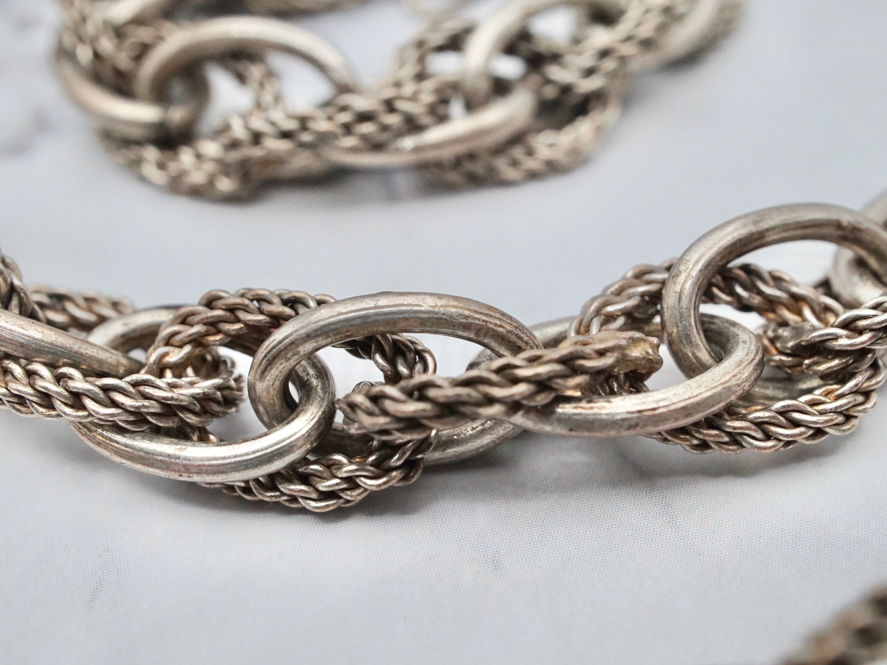 Vintage Modernist sterling chunky fancy link necklace