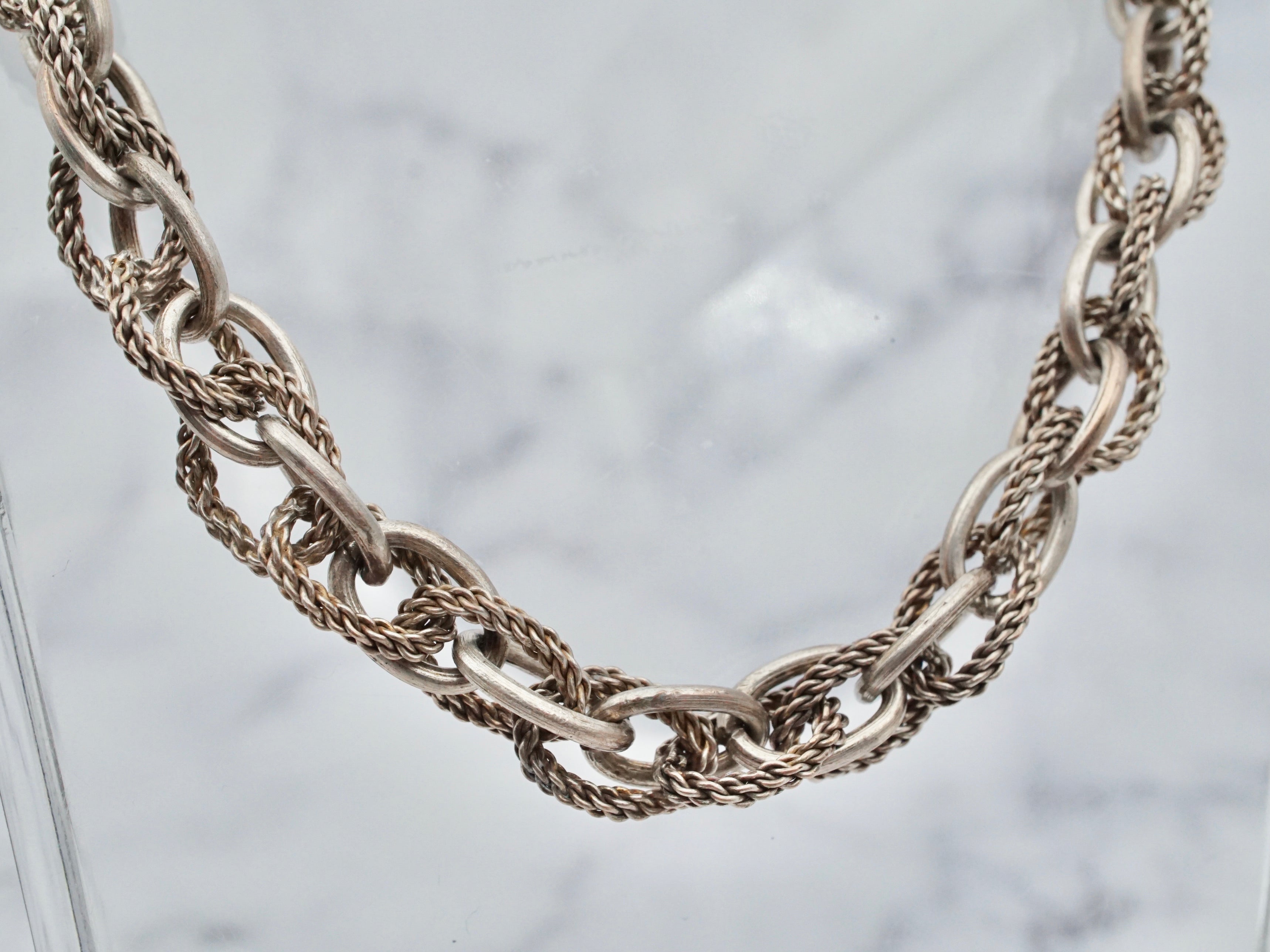 Vintage Modernist sterling chunky fancy link necklace