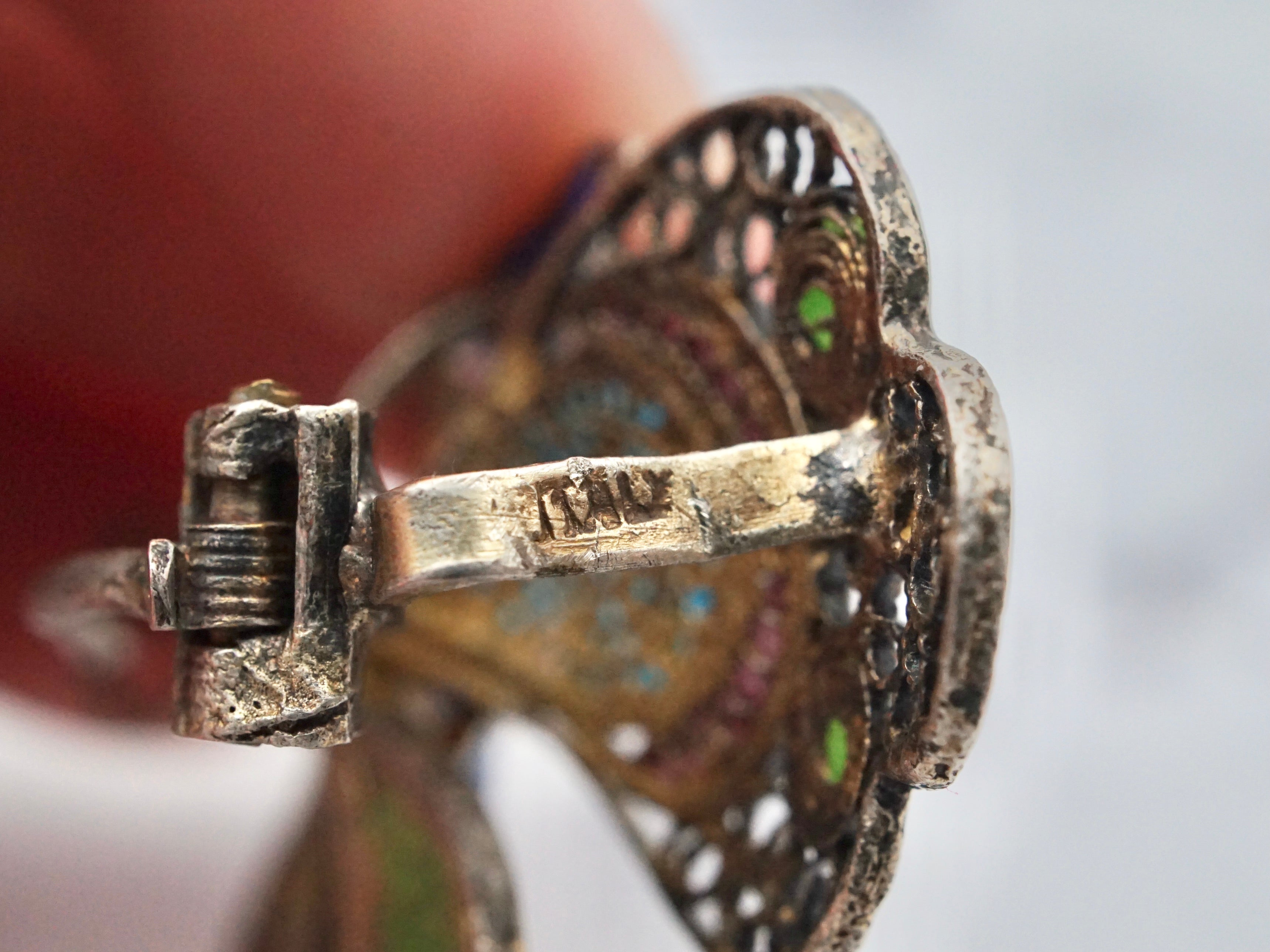 Vintage Italian gilt sterling filigree plique-á-jour enamel butterfly brooch