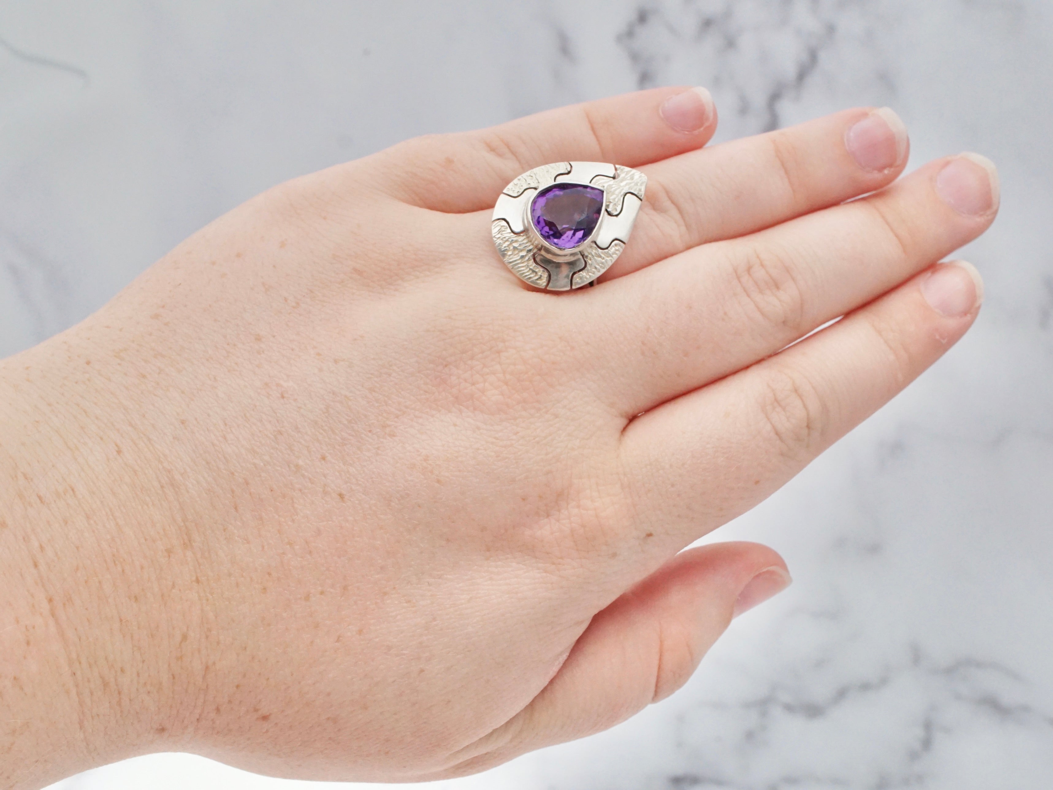 Vintage Mexican sterling and amethyst ring, size 7.5