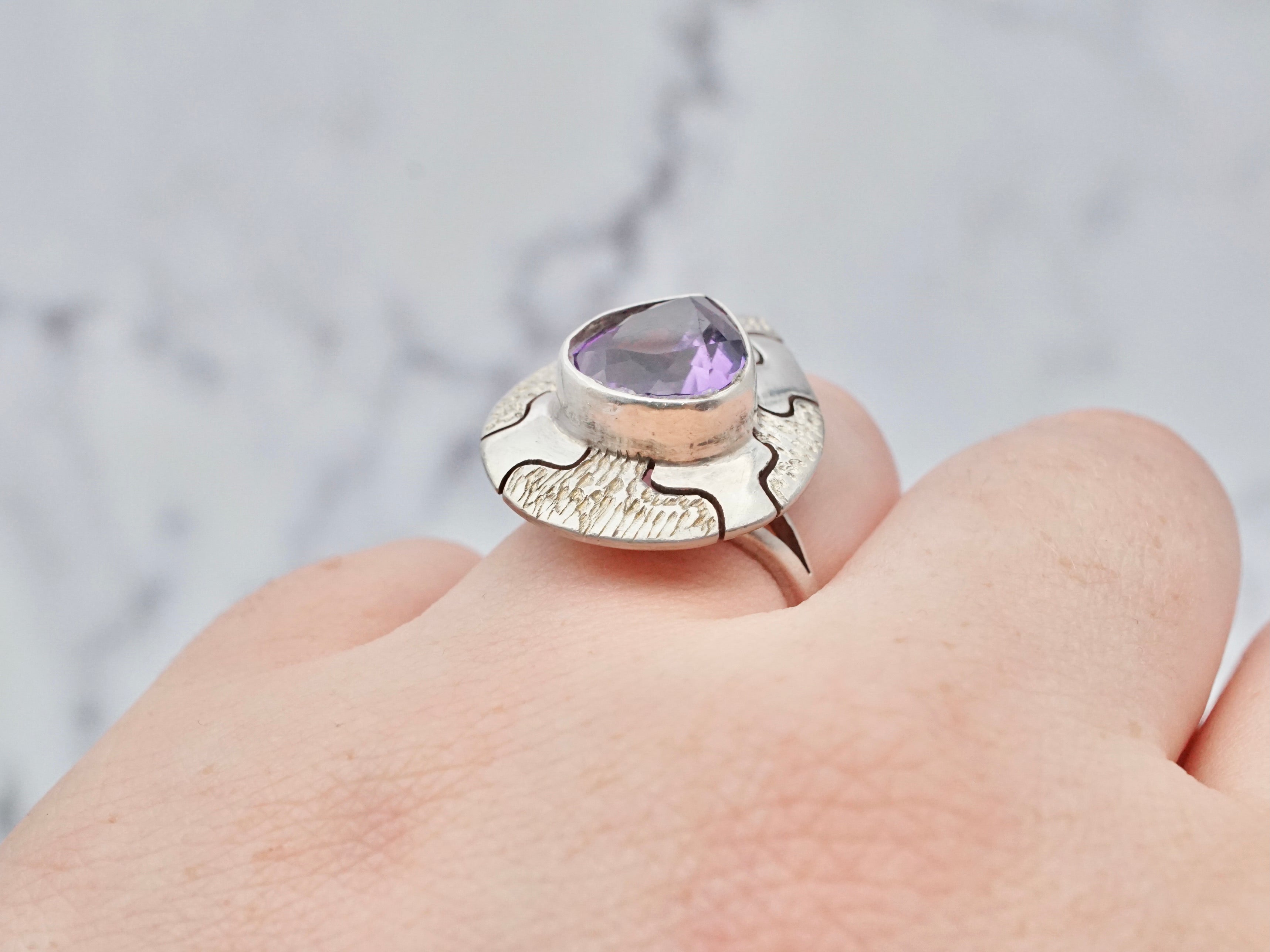 Vintage Mexican sterling and amethyst ring, size 7.5