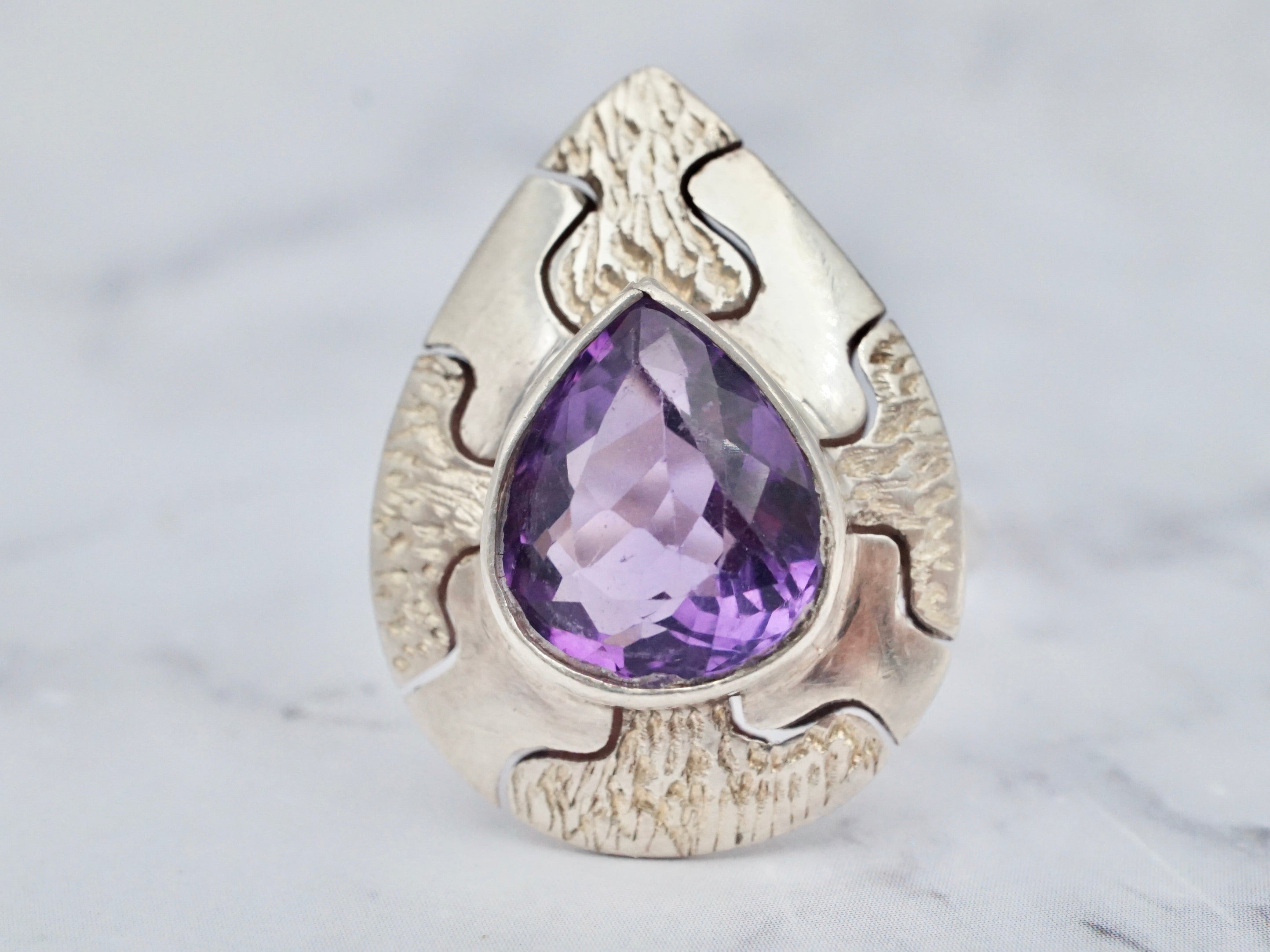 Vintage Mexican sterling and amethyst ring, size 7.5