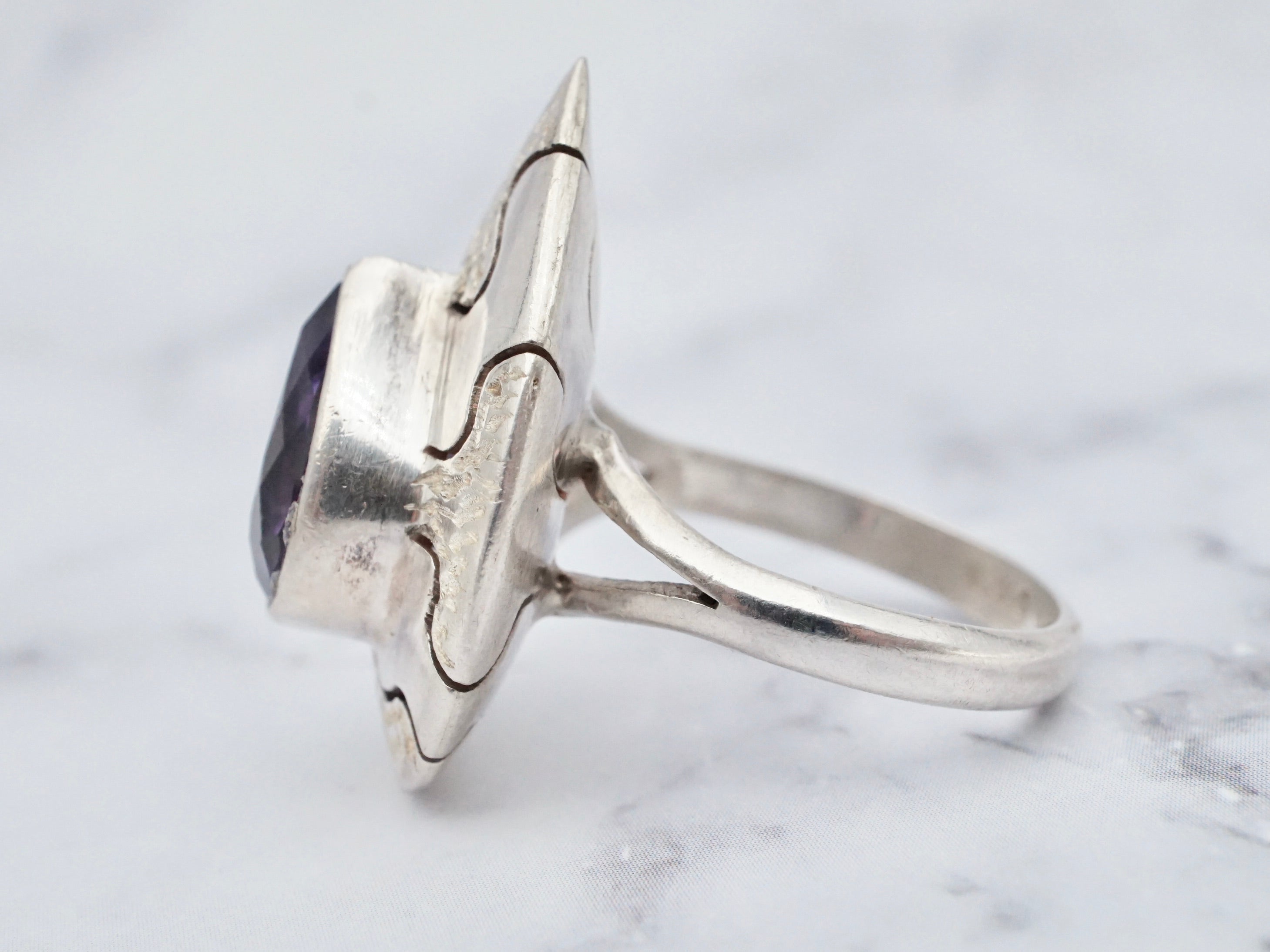 Vintage Mexican sterling and amethyst ring, size 7.5