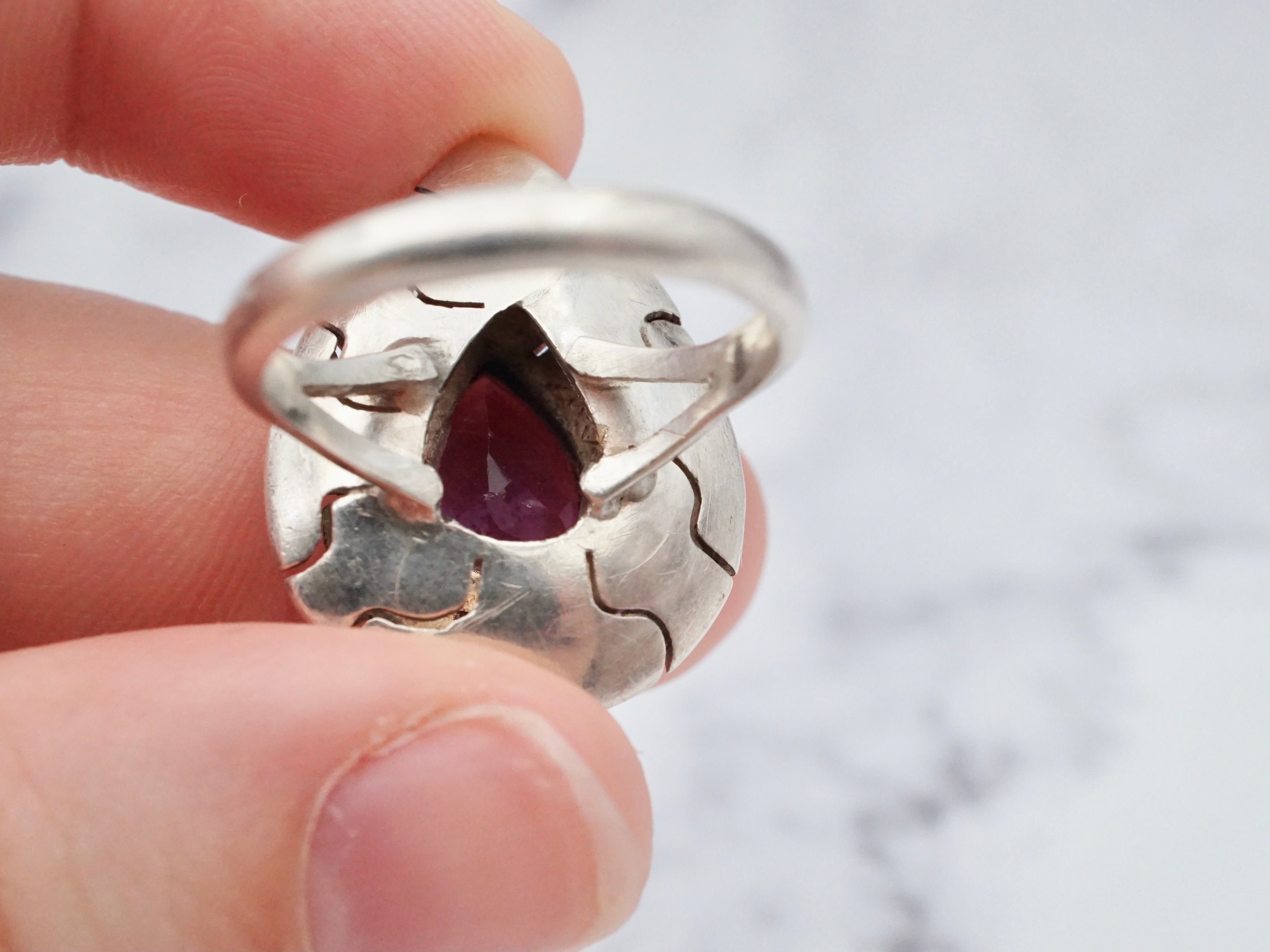 Vintage Mexican sterling and amethyst ring, size 7.5