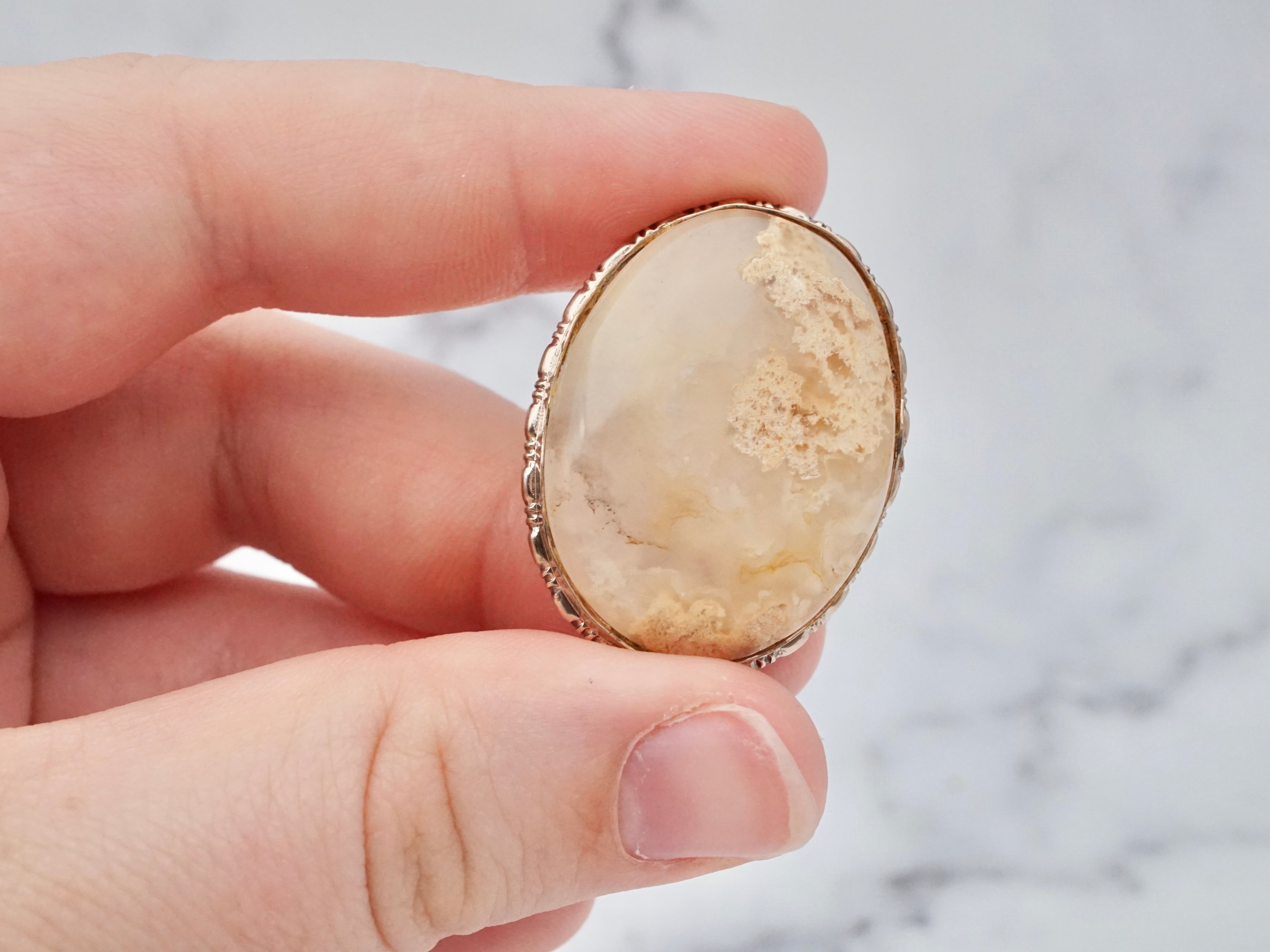 Antique Victorian 12k gold filled yellow dendritic agate brooch