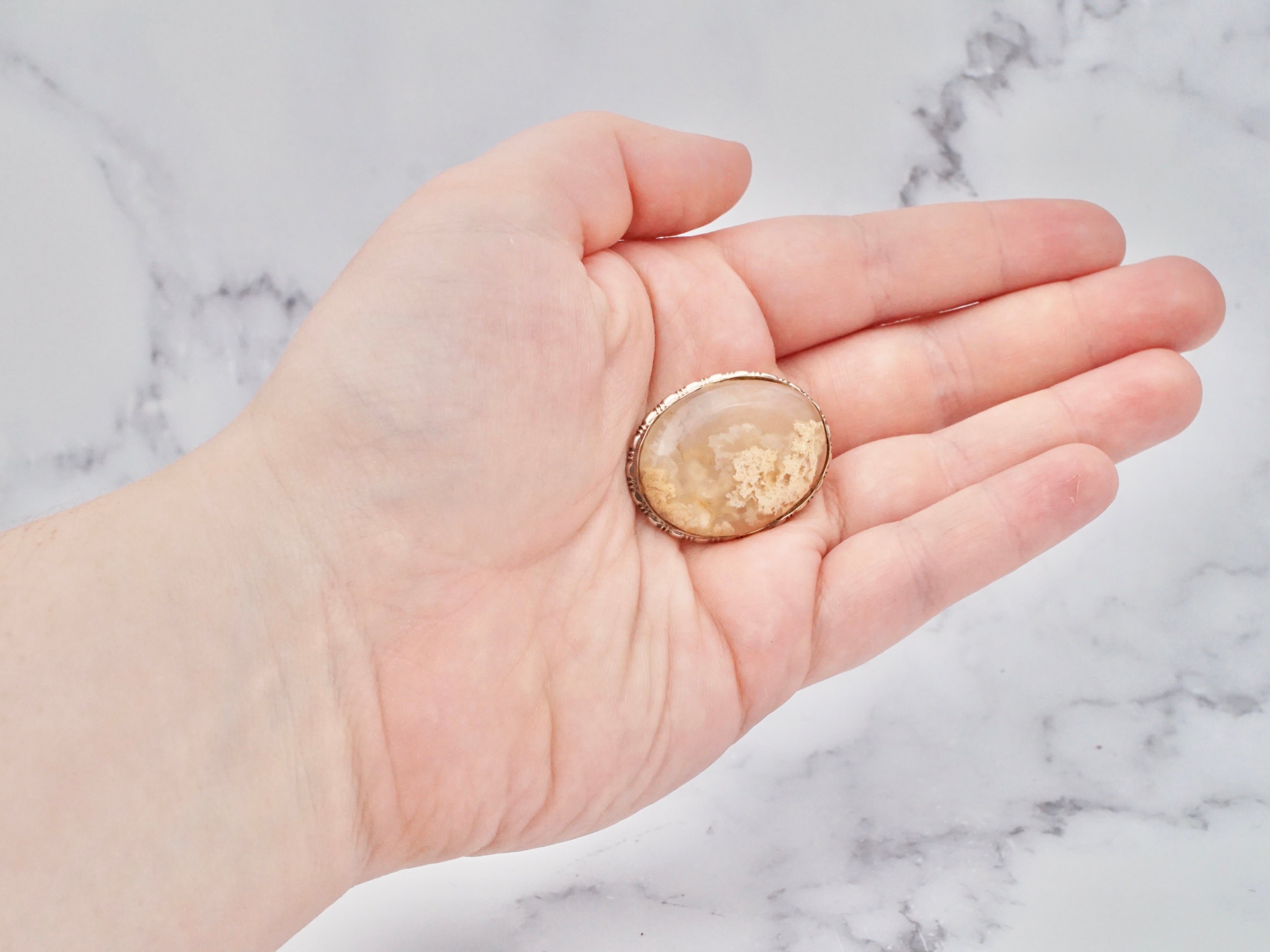 Antique Victorian 12k gold filled yellow dendritic agate brooch