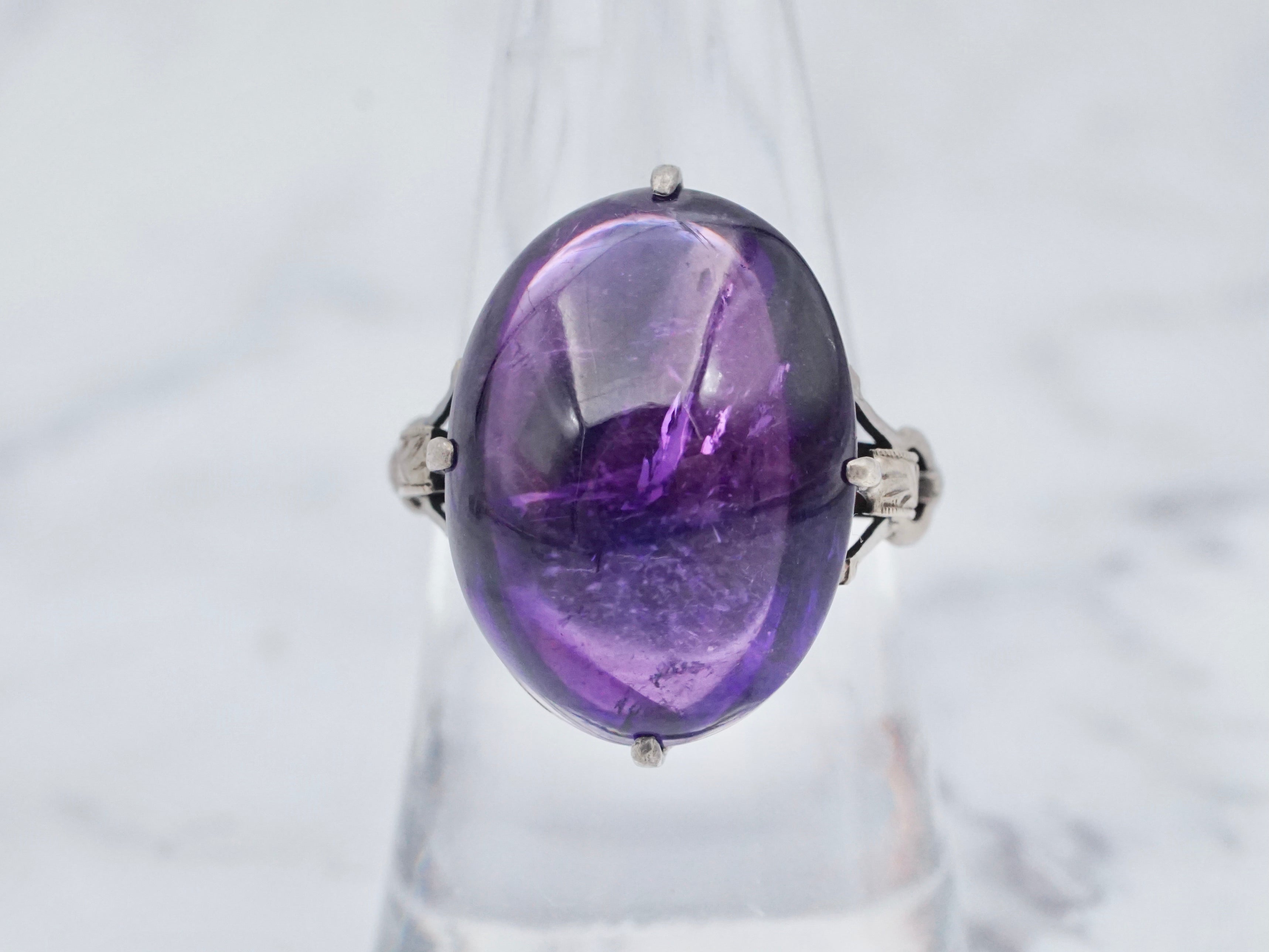 Antique Chinese silver and amethyst ring, size 8