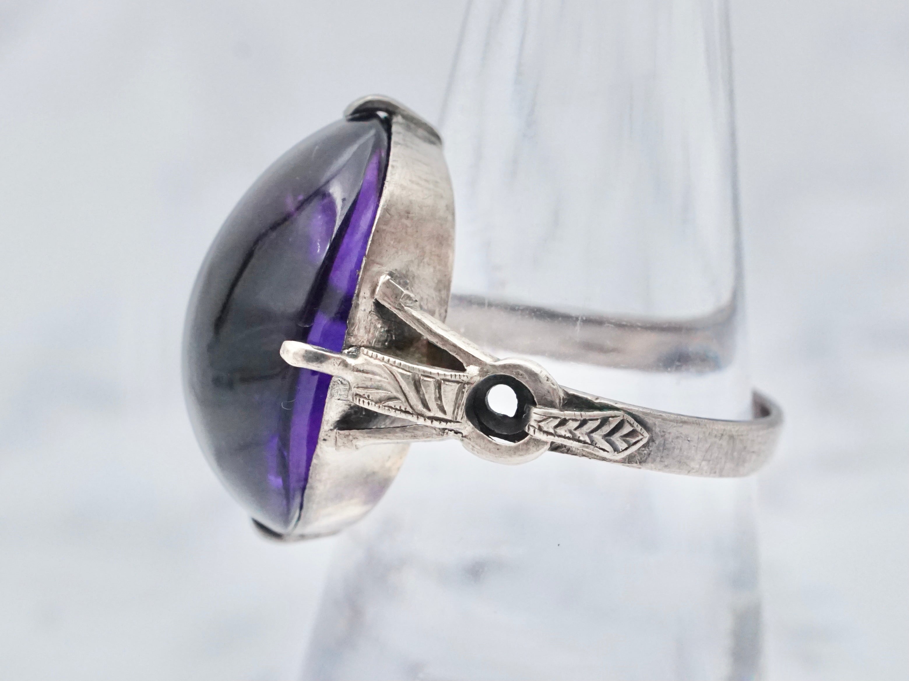 Antique Chinese silver and amethyst ring, size 8